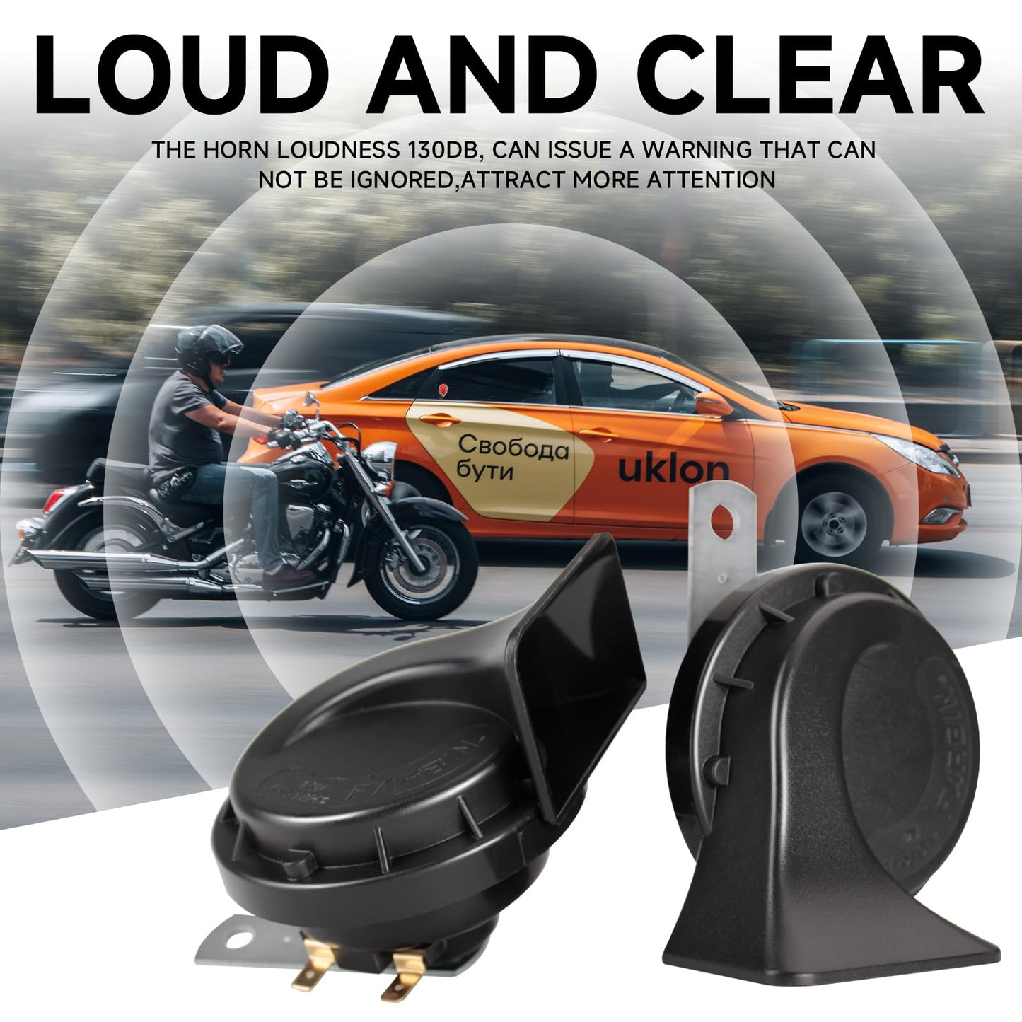 FARBIN Horns Auto Horn 12V Car Horn Loud Dual-Tone Waterproof Electric Snail Horns Kit Universal for Any 12V Vehicles Black (Black horn, 12v)