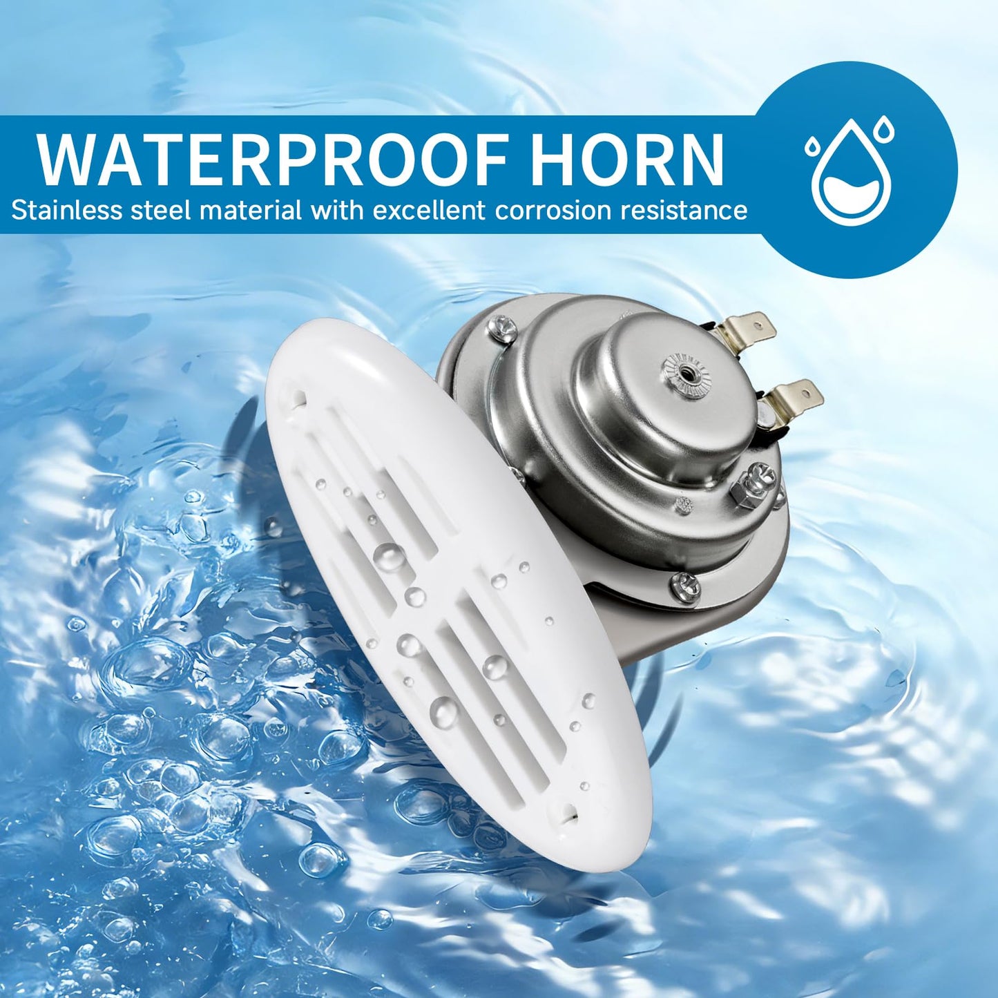 FARBIN Stainless Steel Boat Horn, 12V Marine Horn, Drop‑in Hidden Horn Waterproof for Ship Yacht (White Grille)