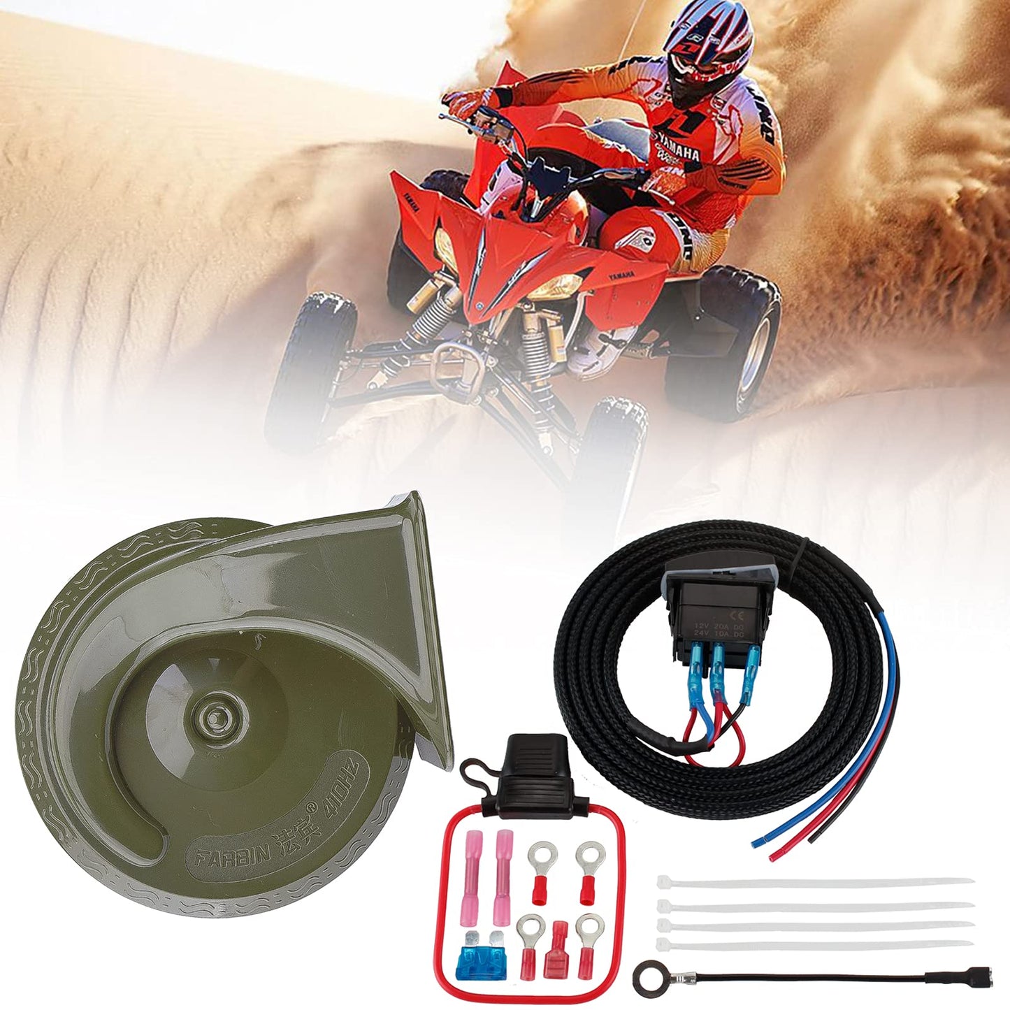 FARBIN Universal ATV Horn Kit For Polaris RZR, Ranger, General,Golf Cart,Side by Side,Dune Buggy,Sportsman, Sand Rail,UTV, Commander, Maverick & X3,etc