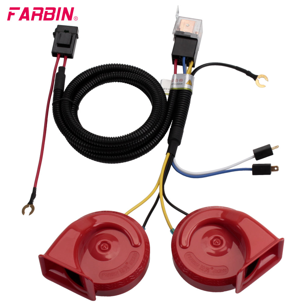 FABIN 2Pcs Car Horn 12v High/Low Tone Super Loud Horn With Relay Harness and Button Electric Snail Horn Alarm Signal Kit For Car