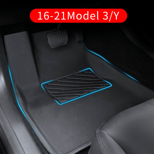 FARBIN 3Pcs Foot Pad Suit For Tesla 2021 Model 3/Y Floor Mats Fully Surrounded Special Floor Liner Waterproof Non-Slip Carpet
