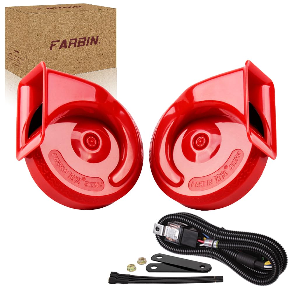 FARBIN Car Horns 12v Loud Dual-Tone Auto Snail Horn Electric Horn Kit with Relay Harness and Switch for Truck Motorcycle (Green horn and wiring button, 12v)