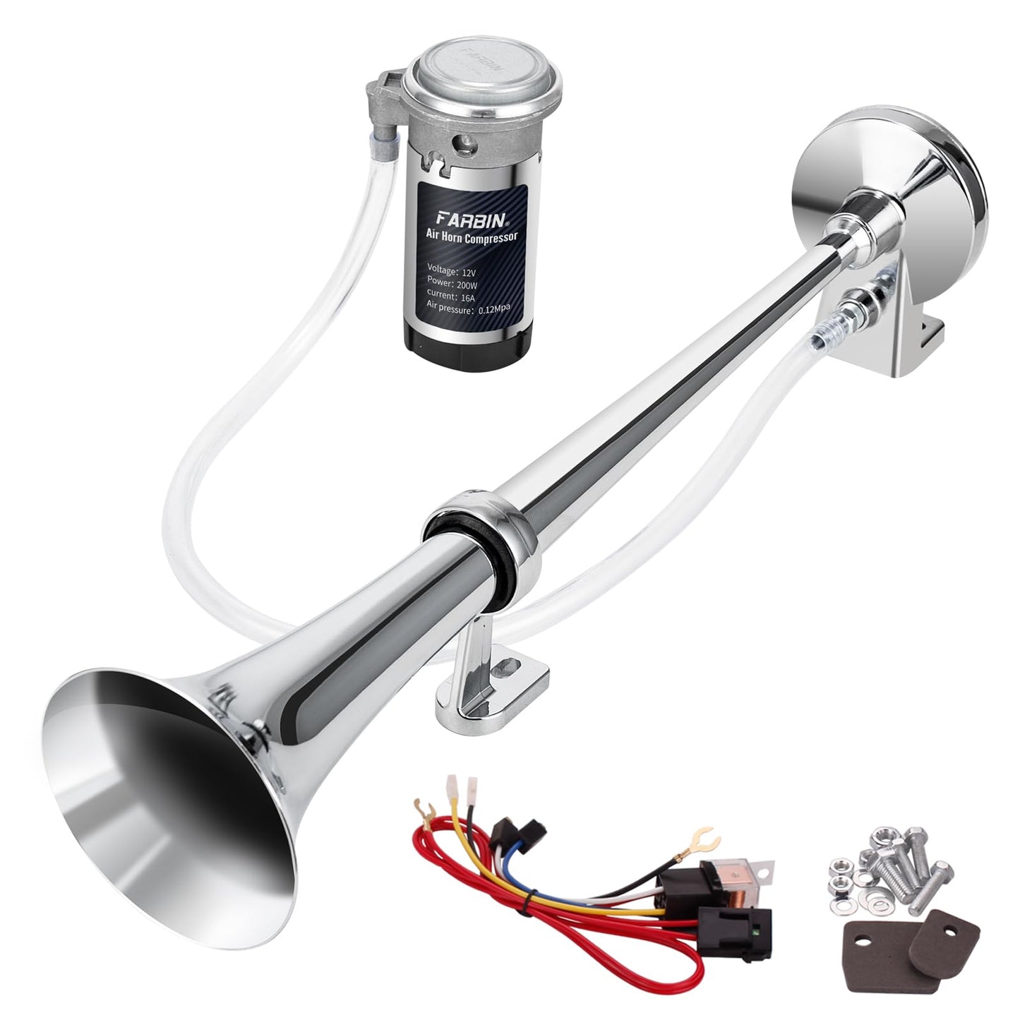 FARBIN Train Horn for Truck 12V 150 db Air Horn for Car Super Loud 18" Single Trumpet Truck Horn with Compressor and Wire Harness