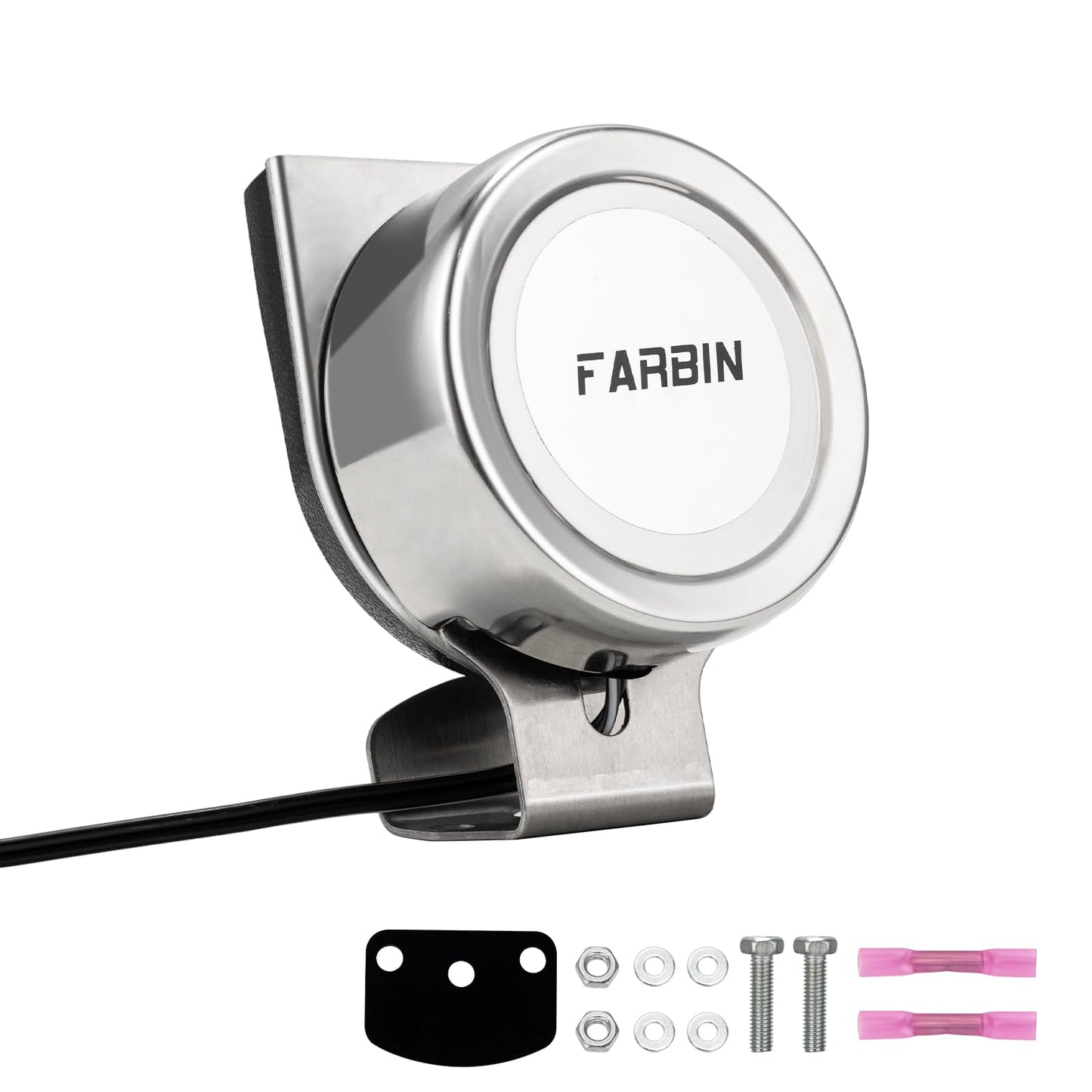 FARBIN Boat Horn Stainless Steel Horn, Waterproof Horns for Ships 12V Super Loud Motorcycle Horns with Base Bracket for Sailboats Yacht Truck etc. (Dual stainless steel horns)