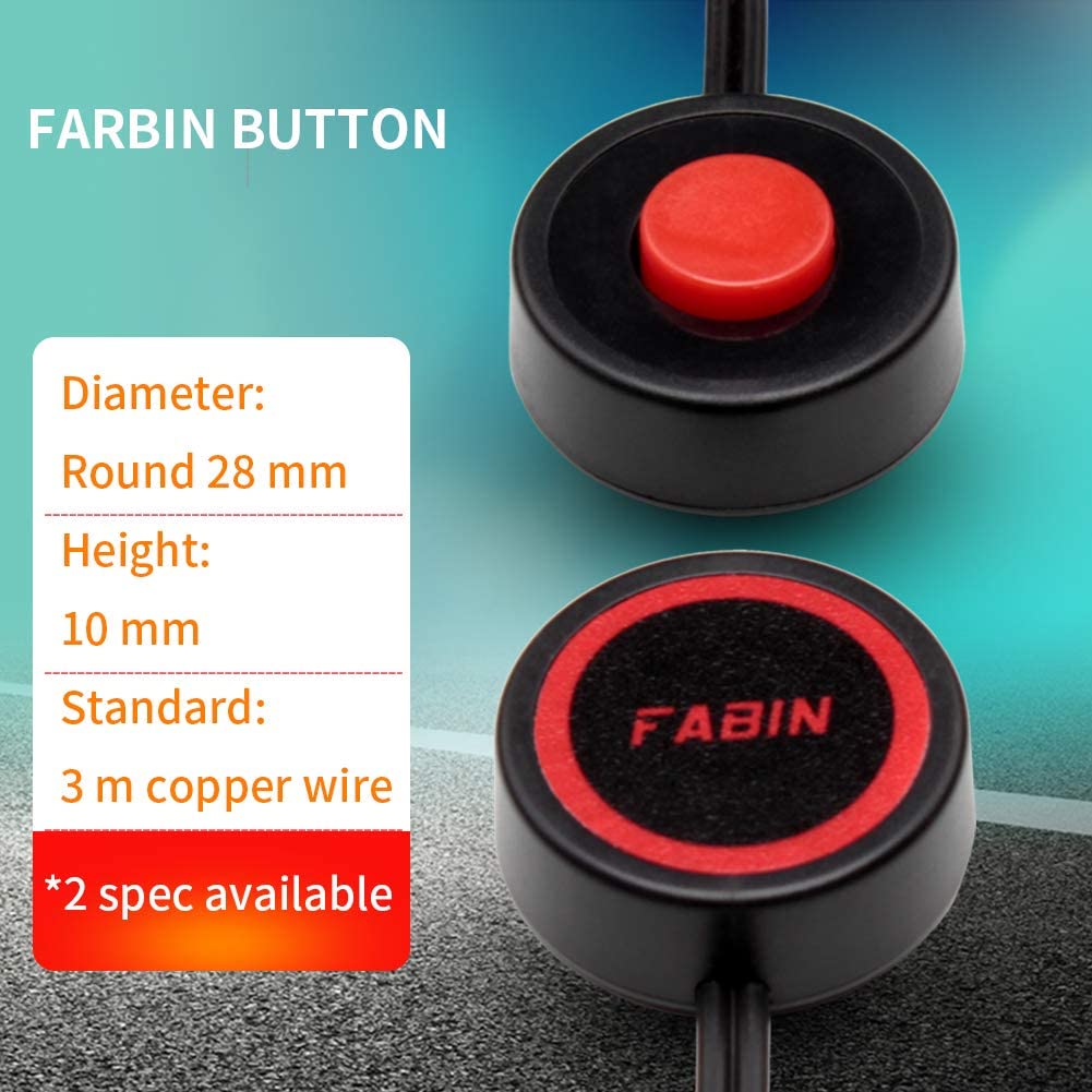 FARBIN Horn Push Button with Quick Connector, Momentary Switch with 3 Meters Wire, Round Red Cap Button Switch Prewired for Air Horn, DIY Electronics Accessories (Flat Butto