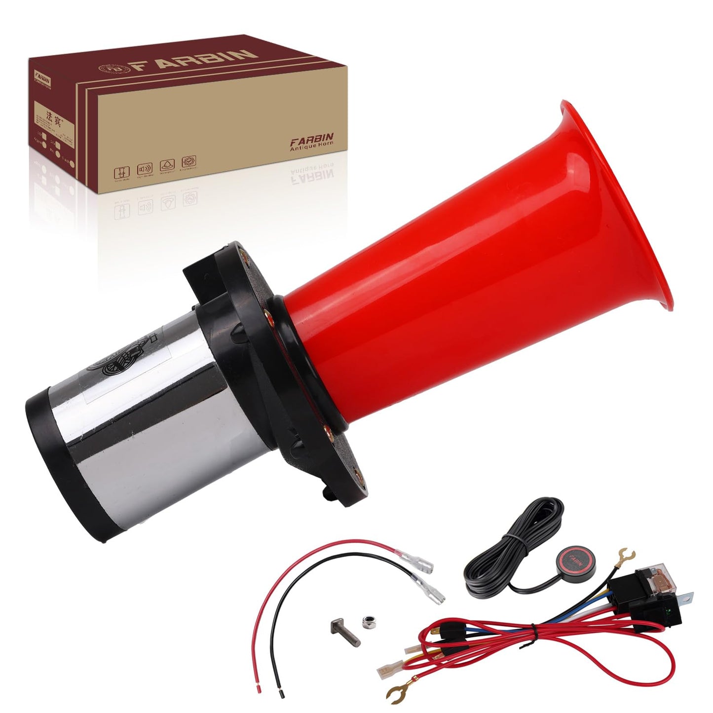 FARBIN 12v OOGA Horn Antique Classic Car Horn Ahooga Old School Chrome Air Horn Vintage Style Fun Horn OOOGAH Sound Car horn (Silver Strange tone horn)