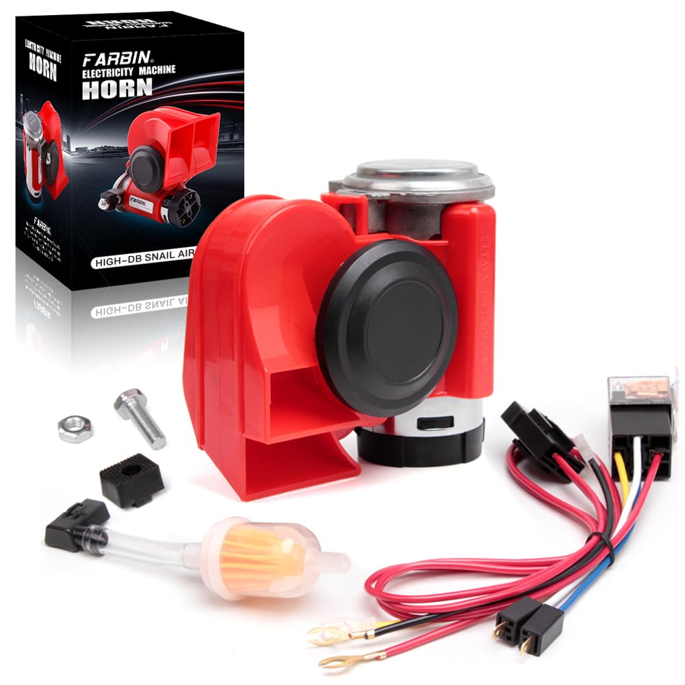 FARBIN Compact Air Horn with Compressor Snail Electric Car Horn 12V 150db Super Loud with Wiring Harness for Any 12V Vehicles