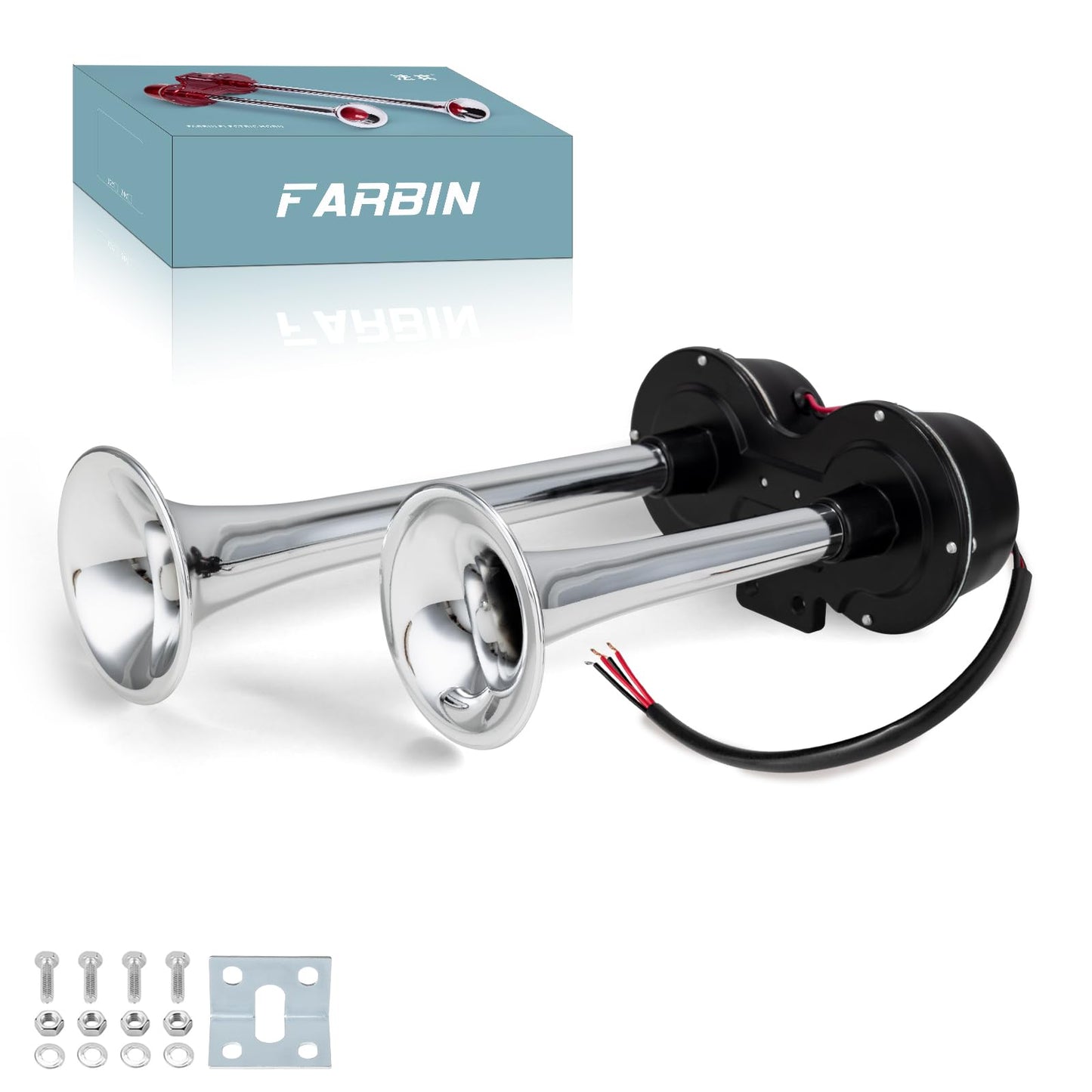 FARBIN Car Horns 12V Loud Train Horn for Car Electric Truck Horn Dual Horns Chrome for Motorcycle Truck Pickup SUV Boat