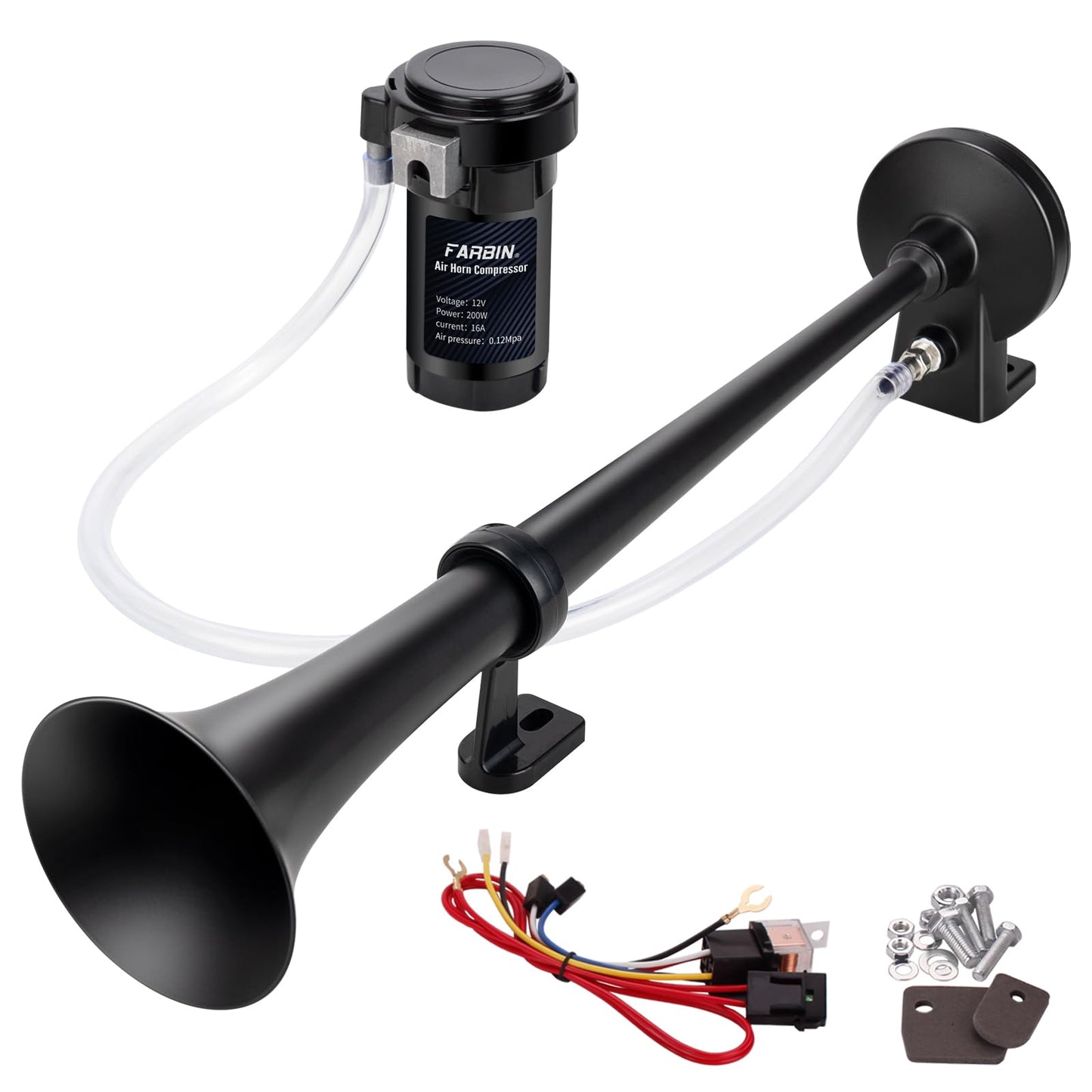 FARBIN Train Horn for Truck 12V 150 db Air Horn for Car Super Loud 18" Single Trumpet Truck Horn with Compressor and Wire Harness
