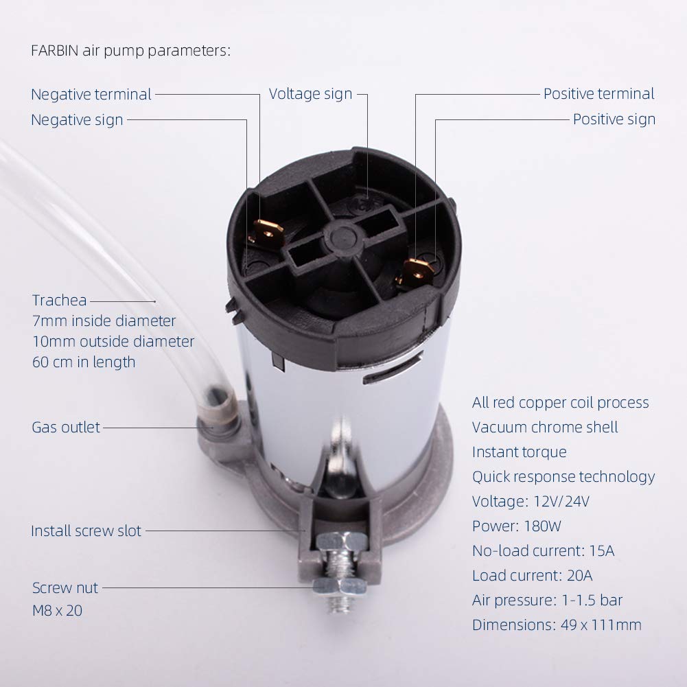 FARBIN Air Horn Compressor 12V, Mini Pump Air Horn, Air Pump for Horn, Train Horn Air Compressor for Truck Pickup Jeep Motorcycle Car Air Horns, System Direct Drive (Air Pump, 12v)