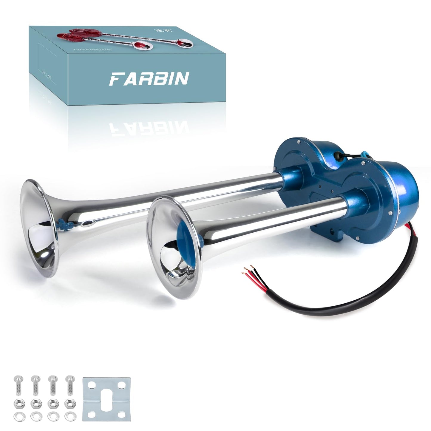 FARBIN Car Horns 12V Loud Train Horn for Car Electric Truck Horn Dual Horns Chrome for Motorcycle Truck Pickup SUV Boat