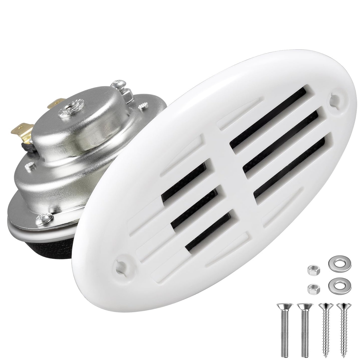 FARBIN Stainless Steel Boat Horn, 12V Marine Horn, Drop‑in Hidden Horn Waterproof for Ship Yacht (White Grille)