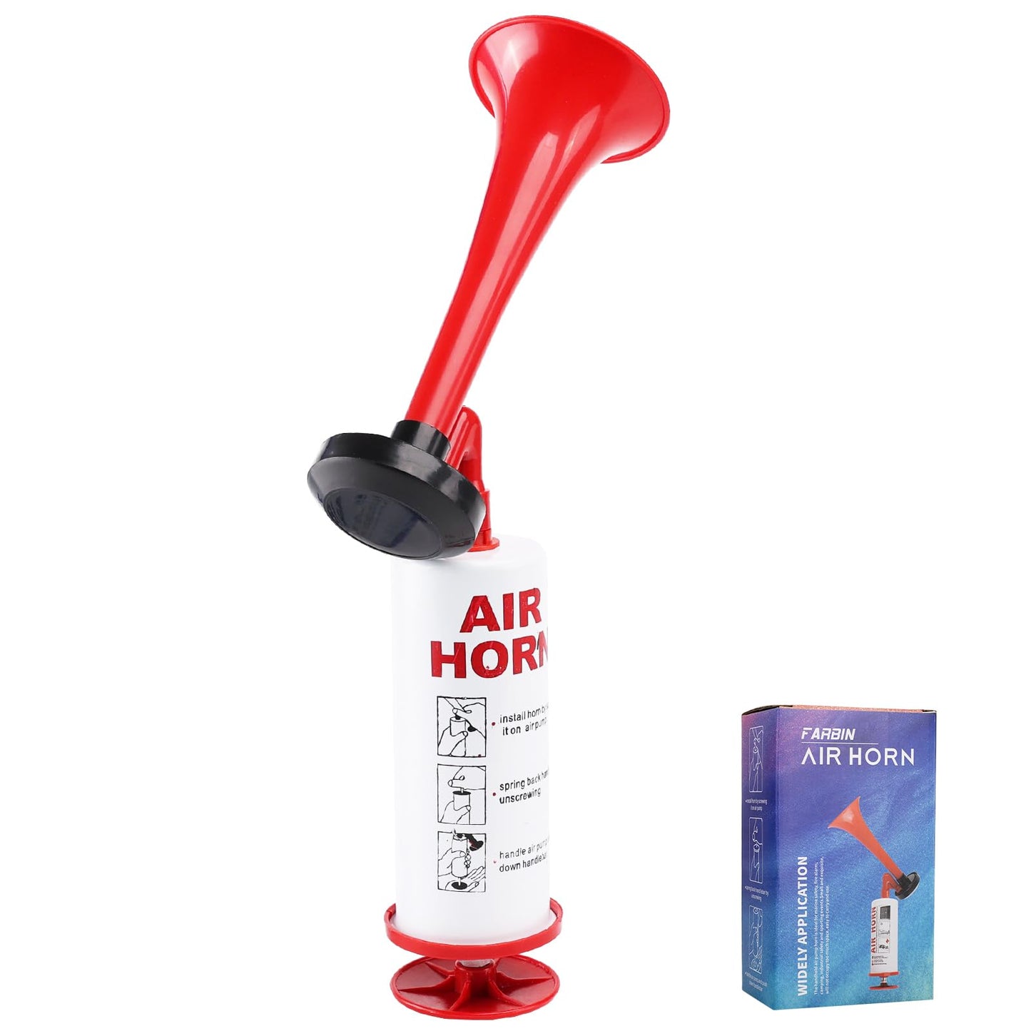 FARBIN Handheld Air Horn, Portable Air Pump Horn, Personal Safety Horns, Loud Noise Maker Horn for Boating, Sports Events, Parties, Birthdays, Camping, Graduation (Blue Handheld Air Horns)