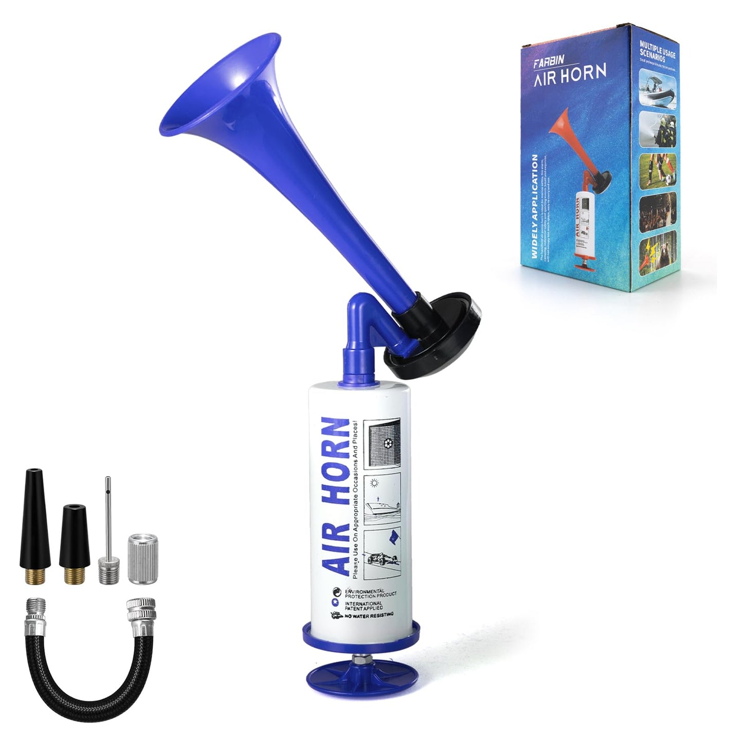 FARBIN Air Horn Air Pump with Ball Pump Kit, Loud Handheld Signal Boat Horn, Personal Safety Horn Alarm, for Boating, Sports Events,Parties, Birthdays, Games, Camping, Graduation, Animals (Red Kit)