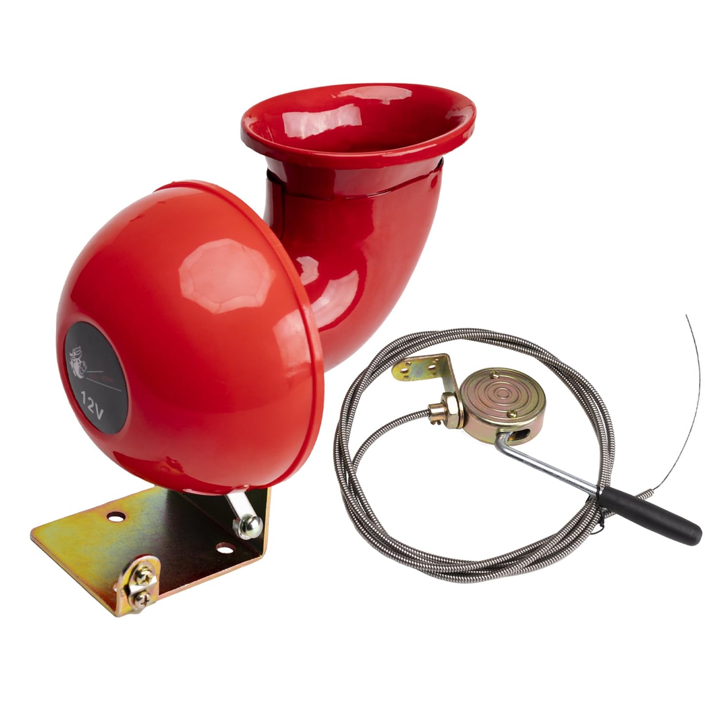 FARBIN Loud Raging Bull Horn Hand Pull Lanyard Electric Air Horn Raging Sound with Manual Pull Lever for Truck Boat Super Loud Car Horn (Bull Sound Horn Cable Switch, 12V)