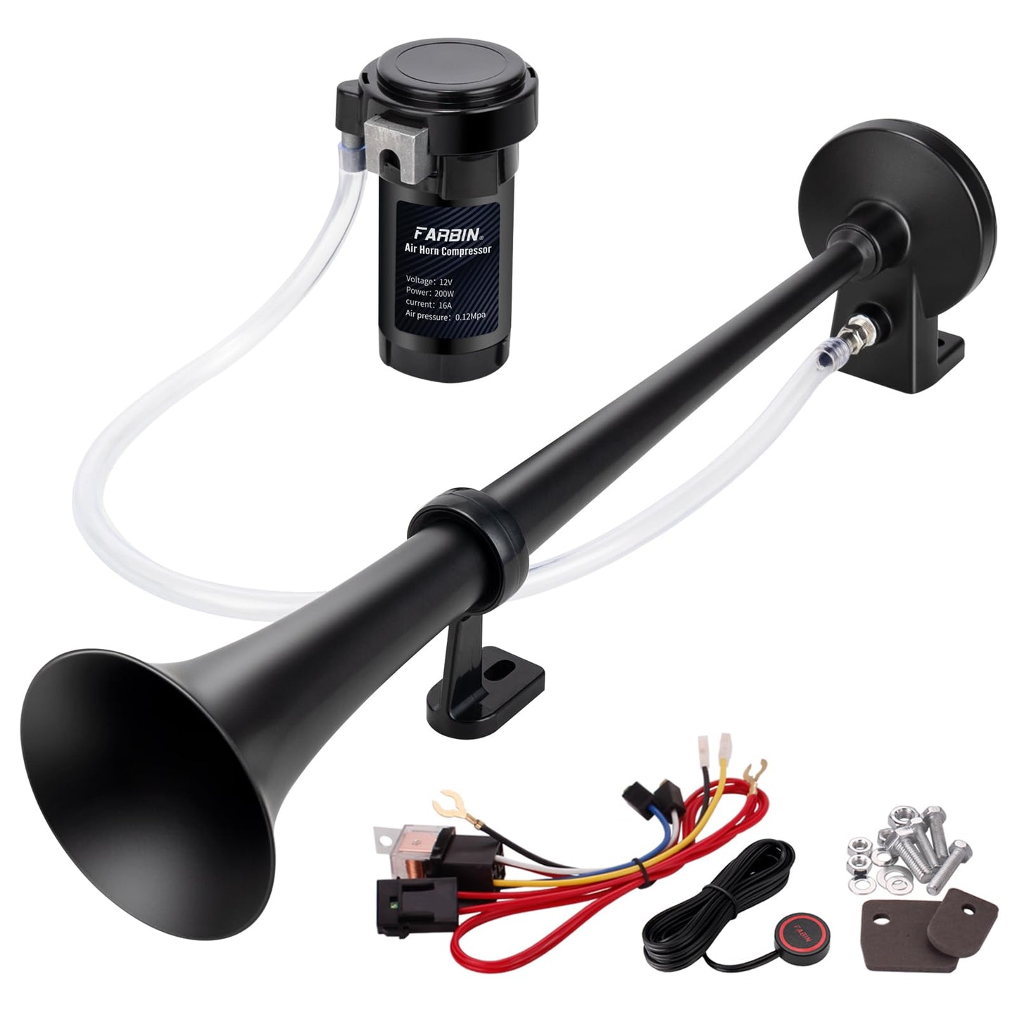 FARBIN Train Horn for Truck 12V 150 db Air Horn for Car Super Loud 18" Single Trumpet Truck Horn with Compressor and Wire Harness