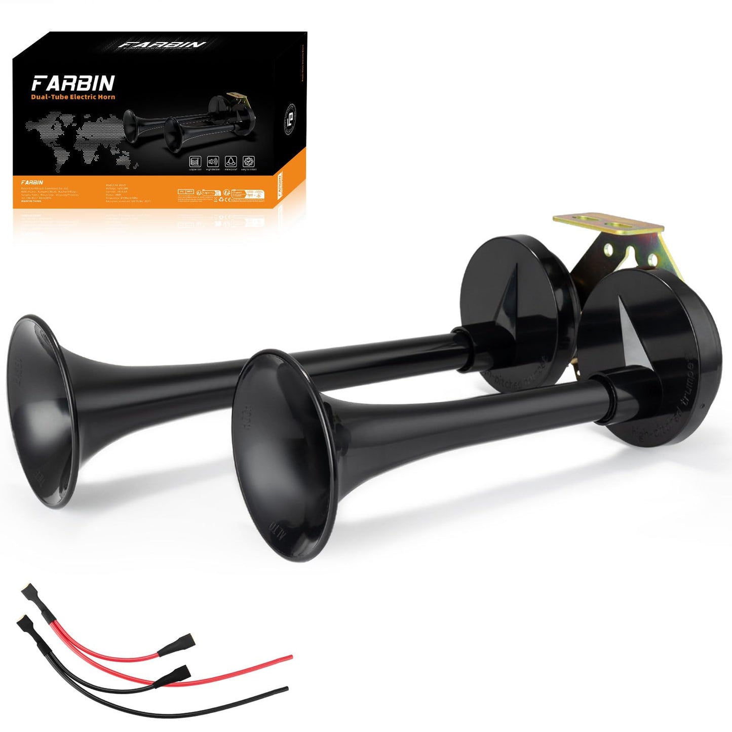 FARBIN Train Horns 12V Electric Truck Horn Loud Dual Car Horns with Bracket for Semi Truck Pickup SUV Boat (Black)