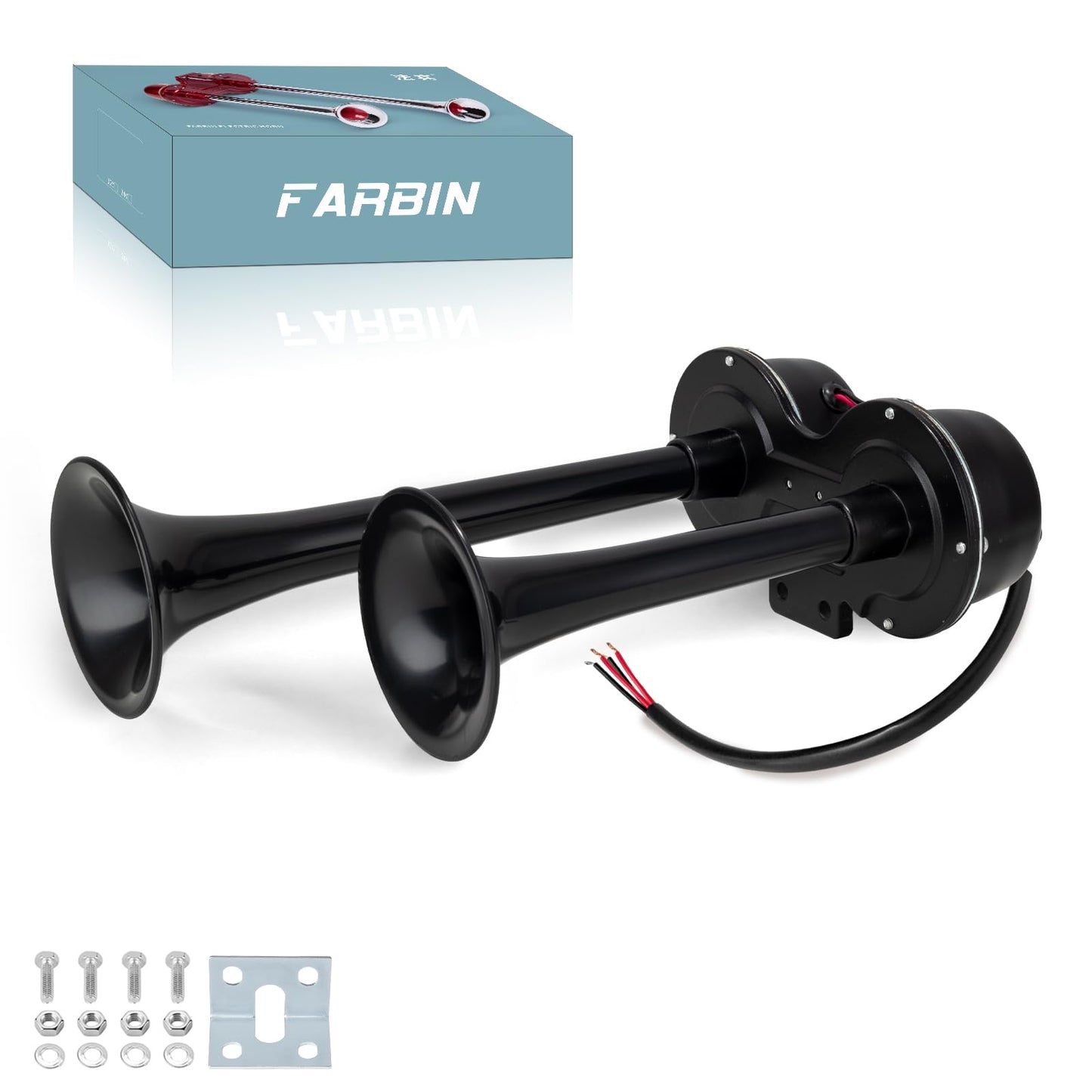 FARBIN Car Horns 12V Loud Train Horn for Car Electric Truck Horn Dual Horns Chrome for Motorcycle Truck Pickup SUV Boat