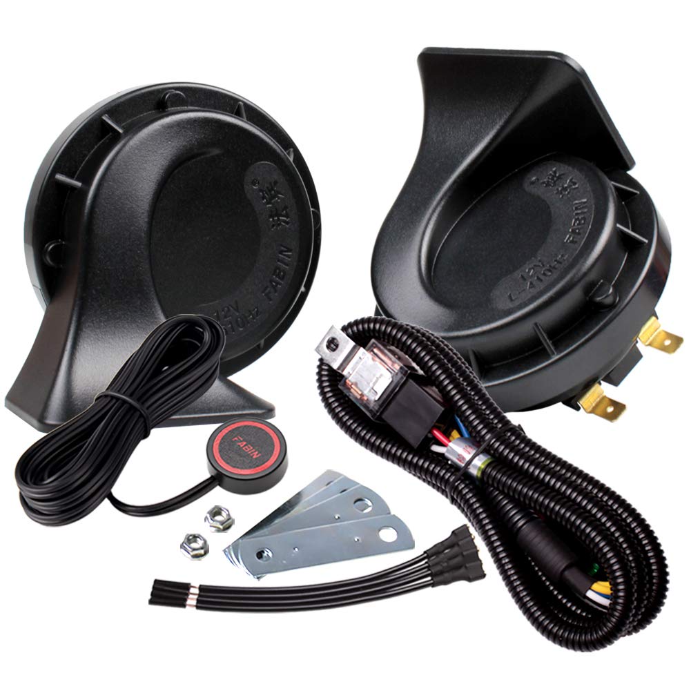 FARBIN Horns Auto Horn 12V Car Horn Loud Dual-Tone Waterproof Electric Snail Horns Kit Universal for Any 12V Vehicles Black (Black horn, 12v)