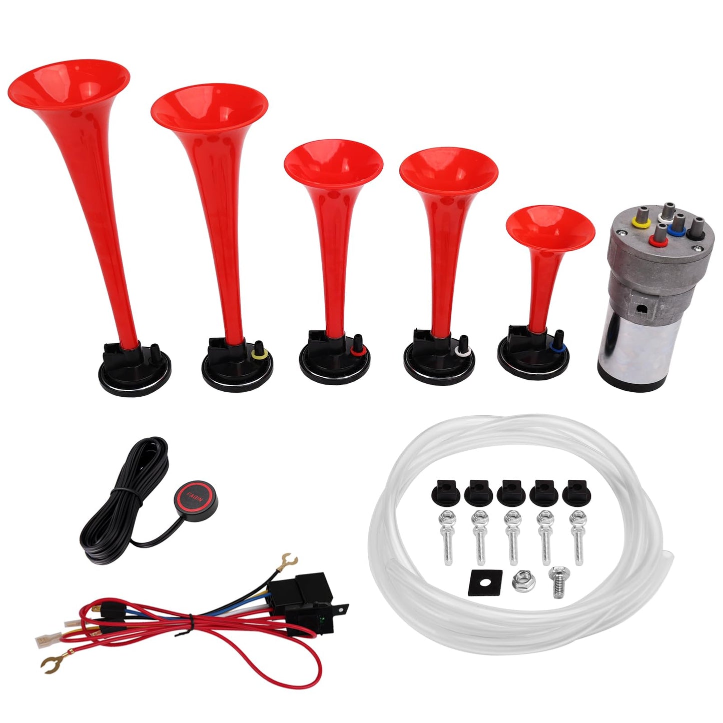 FARBIN Musical Air Horns Plays Dixieland Melody Music Horn Dixie Air Horn Multi-frequency Sound Five Trumpet Dixie Truck Horn with Compressor for Any Vehicle (DIXLAND Musical Horns)