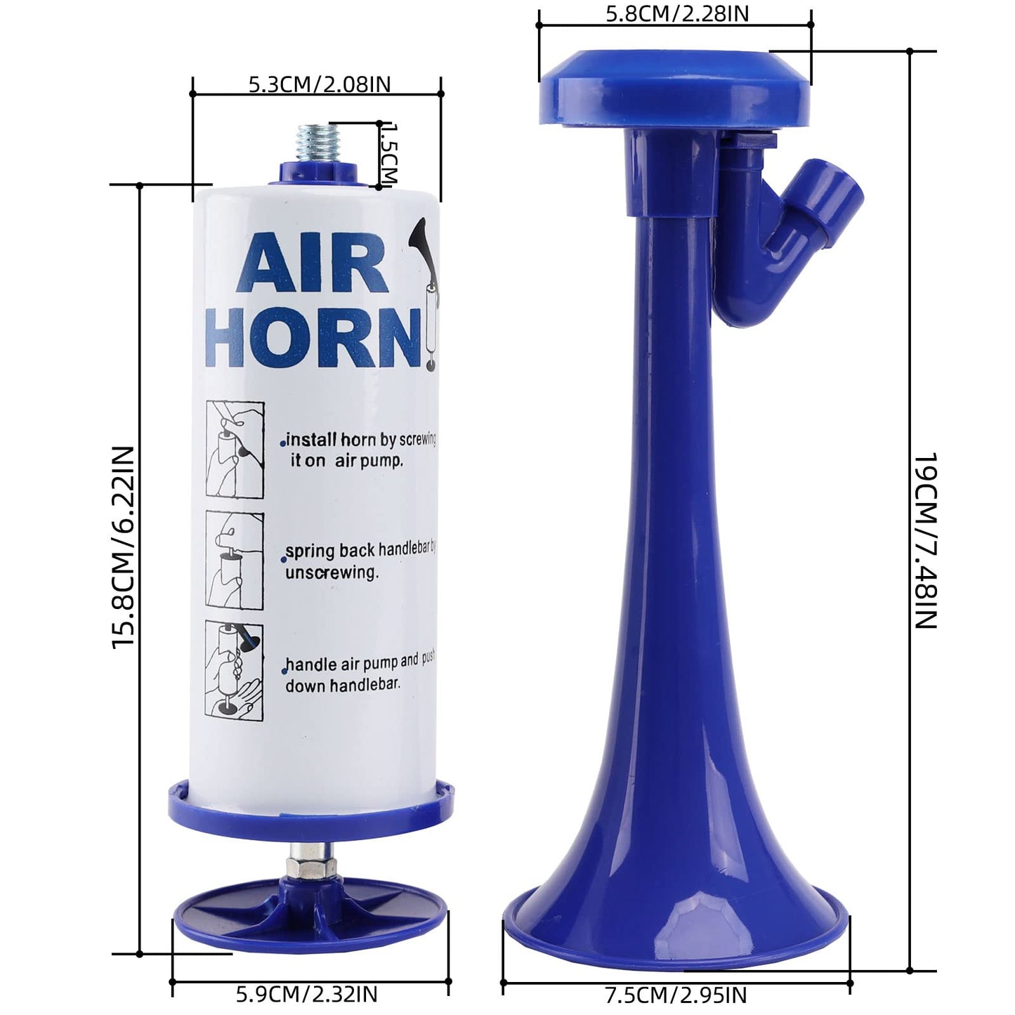 FARBIN Handheld Air Horn, Portable Air Pump Horn, Personal Safety Horns, Loud Noise Maker Horn for Boating, Sports Events, Parties, Birthdays, Camping, Graduation (Blue Handheld Air Horns)