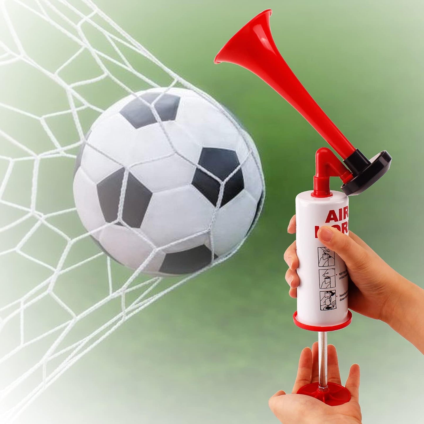 FARBIN Air Horn Air Pump with Ball Pump Kit, Loud Handheld Signal Boat Horn, Personal Safety Horn Alarm, for Boating, Sports Events,Parties, Birthdays, Games, Camping, Graduation, Animals (Red Kit)