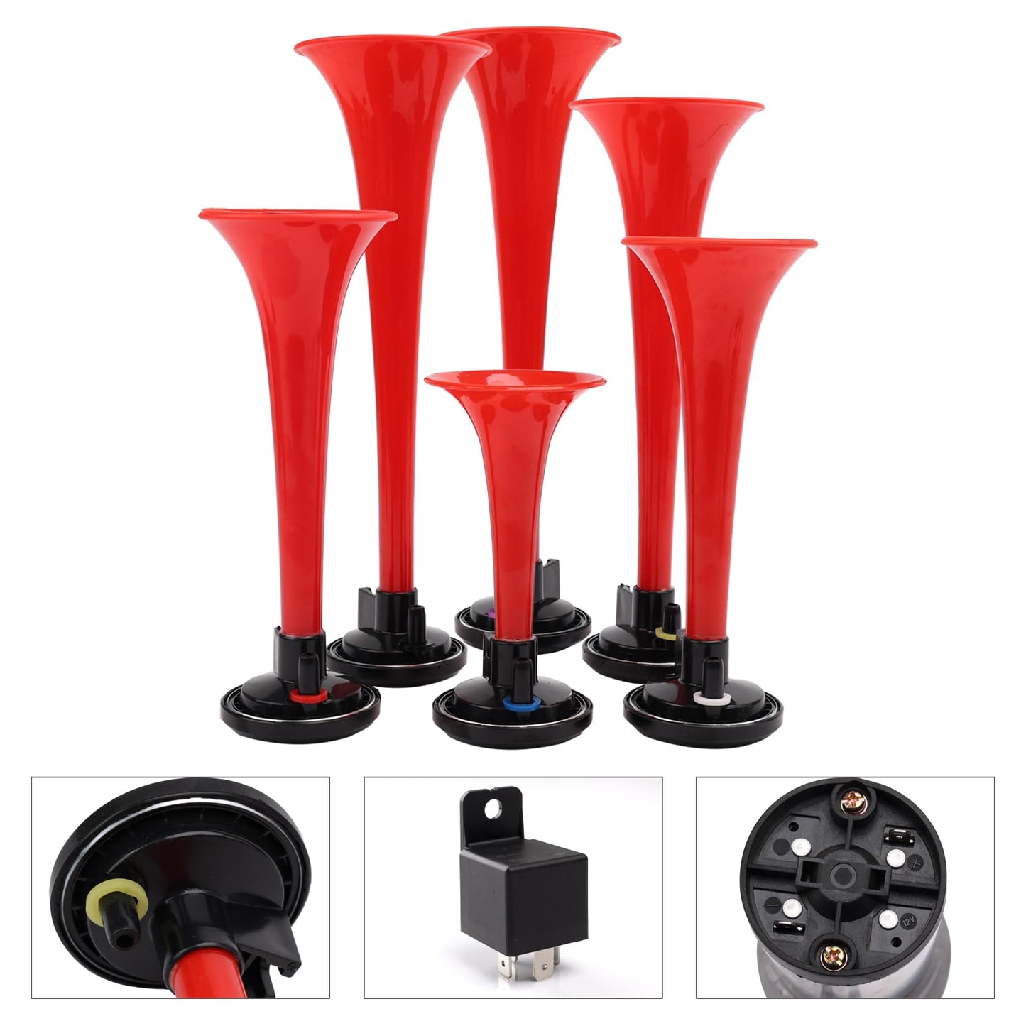 FARBIN Musical Horn 6 Trumpet Music Sound Air Horn with Compressor Play Godfather Melody Red 12V 150db for Train Truck Car Boat RV UTV Motorcycle (Godfather)