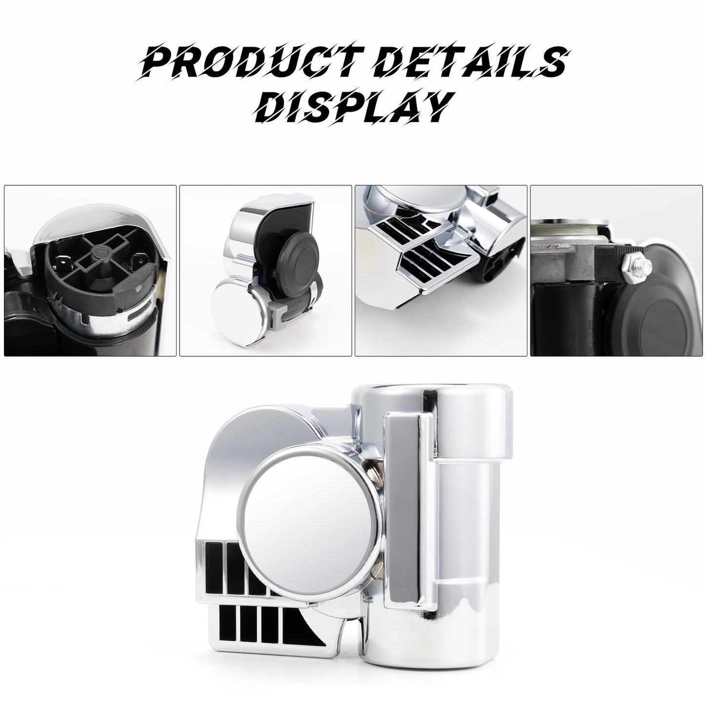 FARBIN Air Horn for Cars Trucks Motorcycle with Horn Cover Silver 12V 150DB Train Sound Car Horn Kit Super Loud Horns for Motorbike Truck Boat Pickup (12V, Silver Shell)