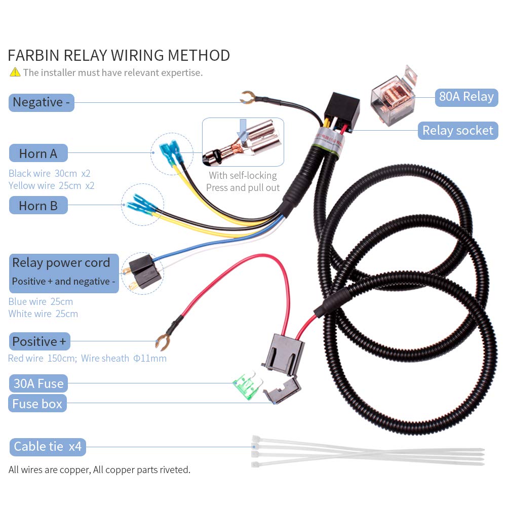 FARBIN Car Horns 12V Loud High Tone/Low Tone Metal Twin Horns Kit with Relay Harness, Universal Train Horn for Truck Car Motorcycle (Red horn with wiring harness)