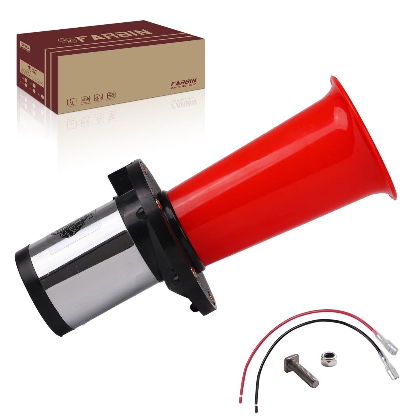 FARBIN 12v OOGA Horn Antique Classic Car Horn Ahooga Old School Chrome Air Horn Vintage Style Fun Horn OOOGAH Sound Car horn (Silver Strange tone horn)