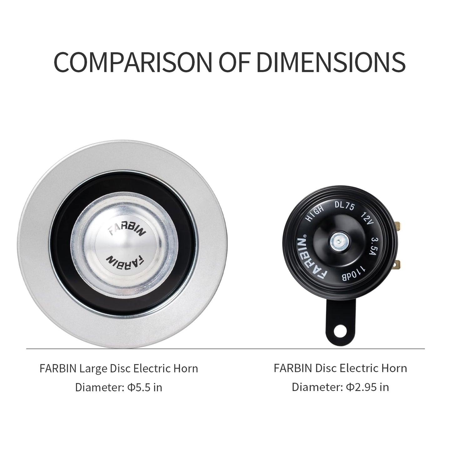 FARBIN Car Horn Loud 12V High/Low Tone Super Loud Waterproof Motorcycle Horn for Trucks Pickups SUV (Black)
