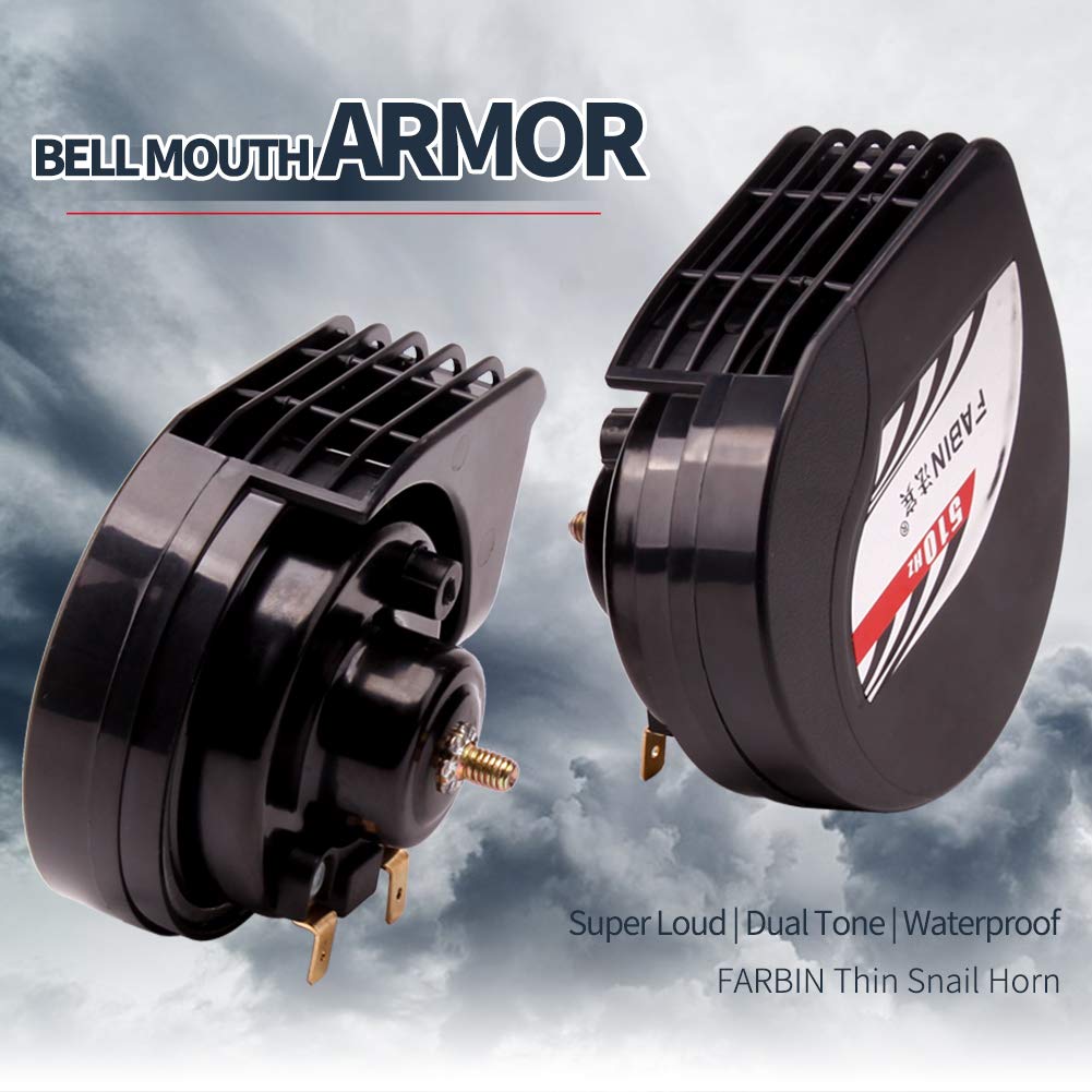 FARBIN Compact Horn 12V Waterproof Car Horns Loud Dual-Tone Electric Snail Horn Kit Universal for Any 12V Vehicles