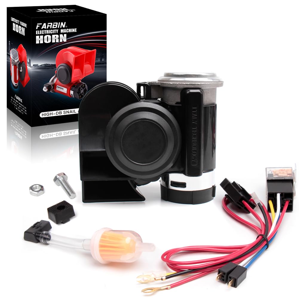FARBIN Compact Air Horn with Compressor Snail Electric Car Horn 12V 150db Super Loud with Wiring Harness for Any 12V Vehicles