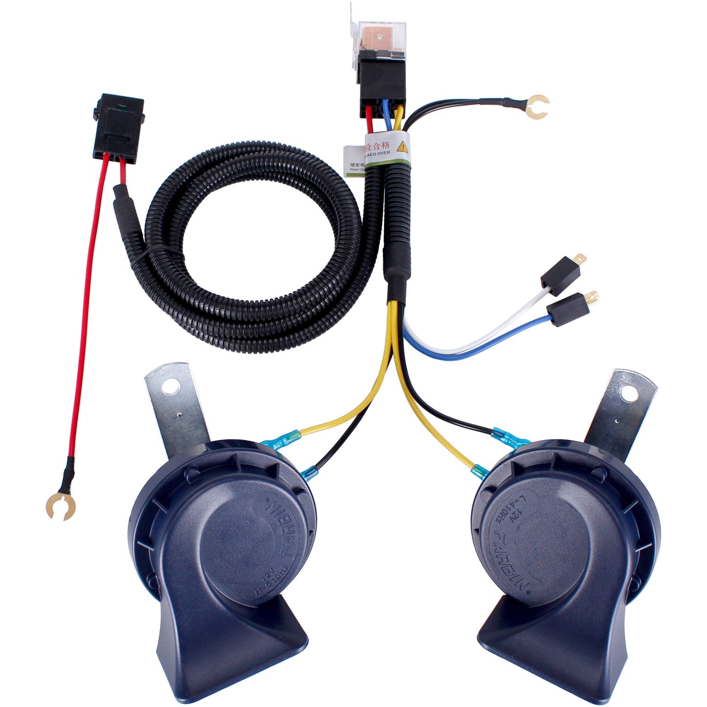 FARBIN Horns Auto Horn 12V Car Horn Loud Dual-Tone Waterproof Electric Snail Horns Kit Universal for Any 12V Vehicles Black (Black horn, 12v)