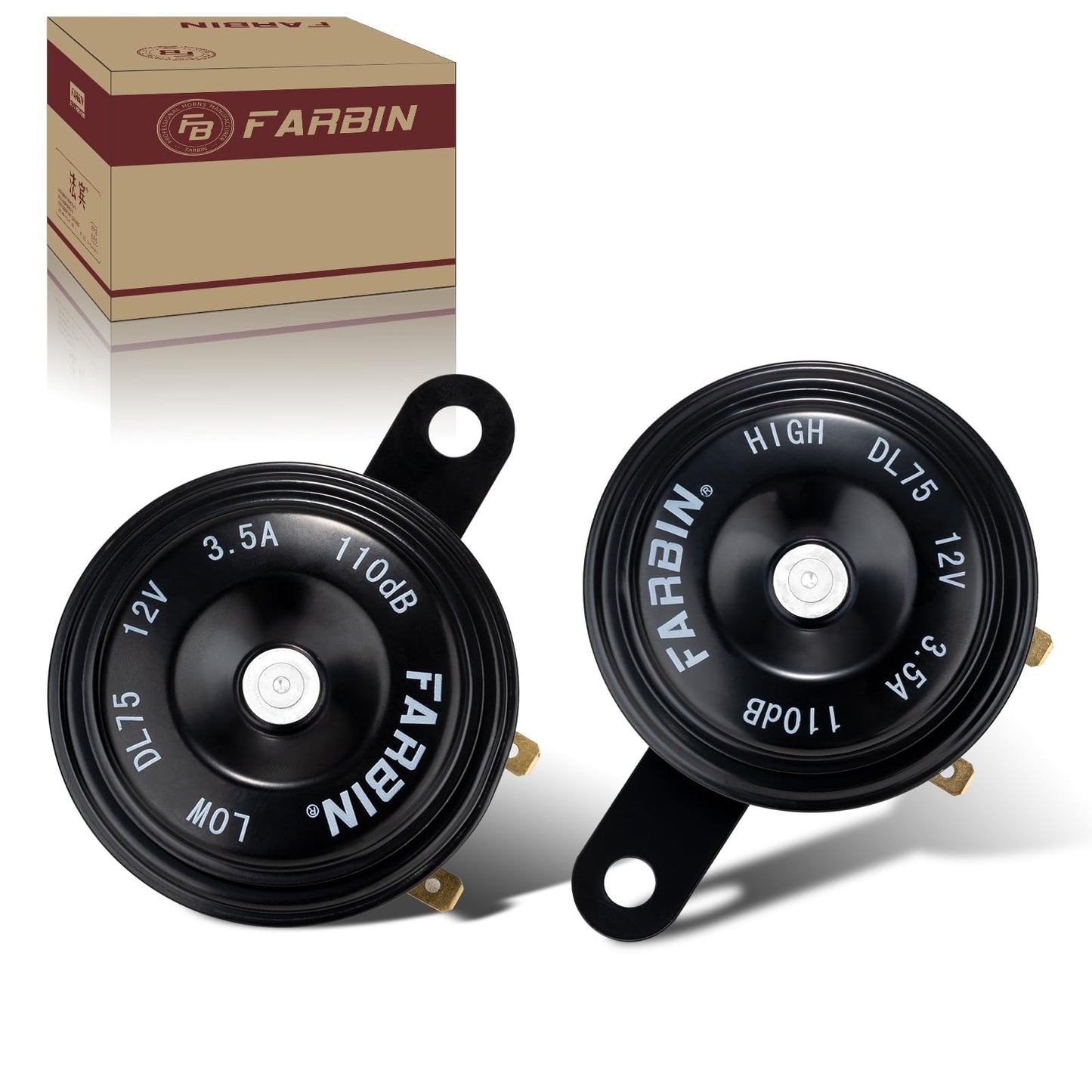 FARBIN Car Horn 12V Compact Motorcycle Horn 110dB Waterproof High & Low Tone Electric Horns Universal for Motorcycles Passenger Car Off-Road Vehicle Bikes ATVs etc.