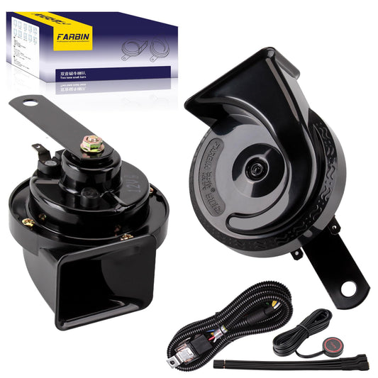 FARBIN Train Horn for Truck 12V Car Horns Loud Waterproof Electric Snail Horn kit with Wiring Harness Button, for Any 12V Vehicl