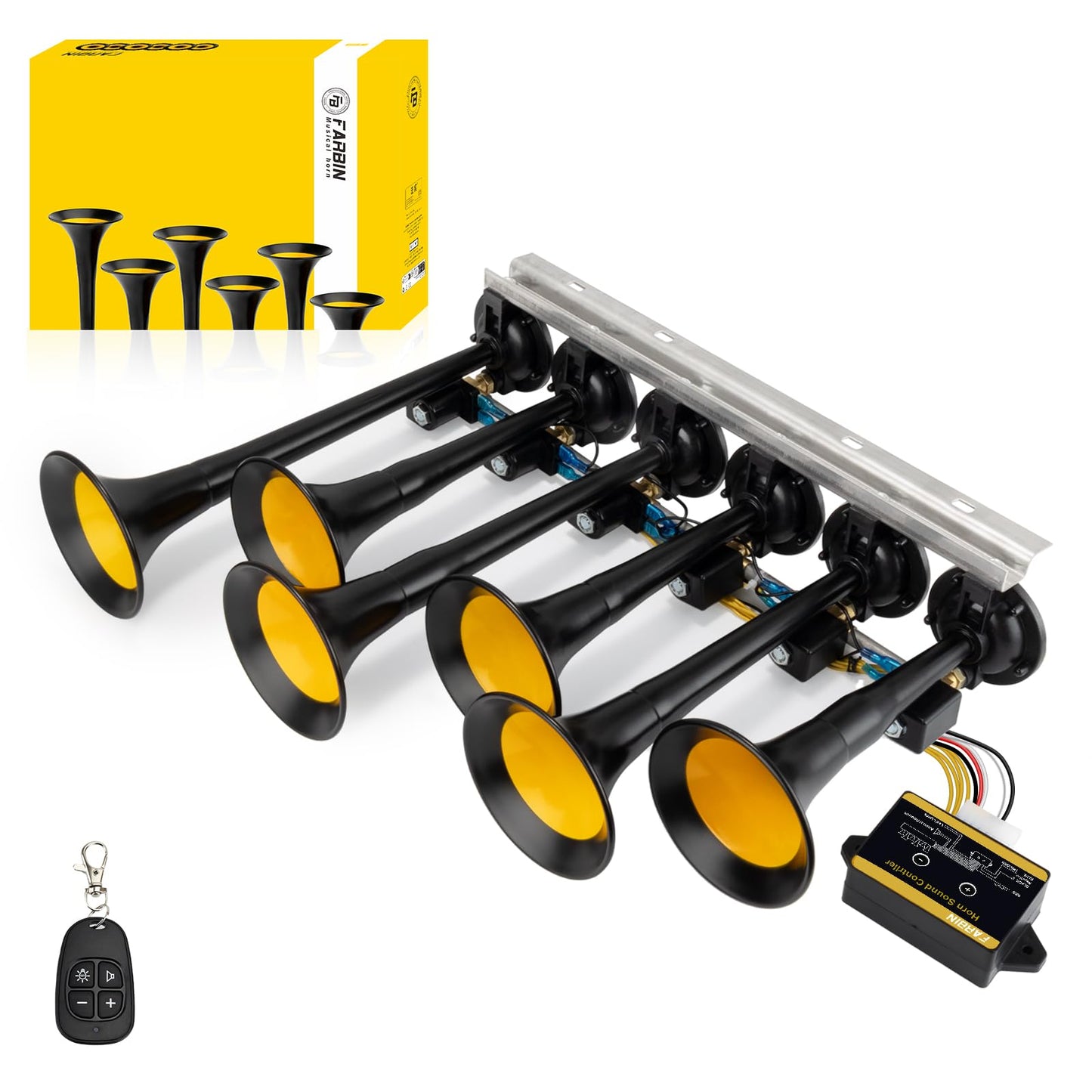 FARBIN Musical Air Horn 36 Melodies 12/24 Volt, Music Horn 178dB, Switchable 36 Songs with Controller for Bus, Truck, Train and Heavy Duty Vehicles
