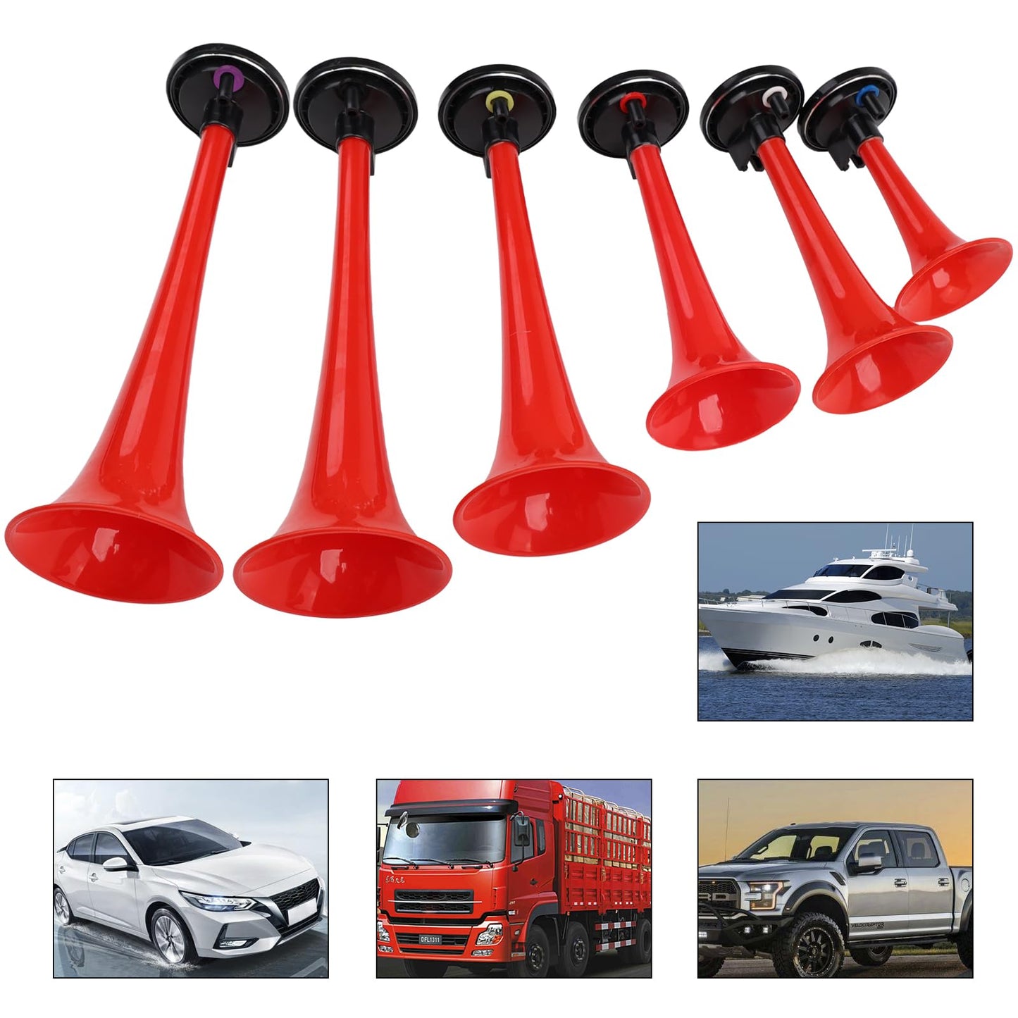 FARBIN Musical Horn 6 Trumpet Music Sound Air Horn with Compressor Play Godfather Melody Red 12V 150db for Train Truck Car Boat RV UTV Motorcycle (Godfather)