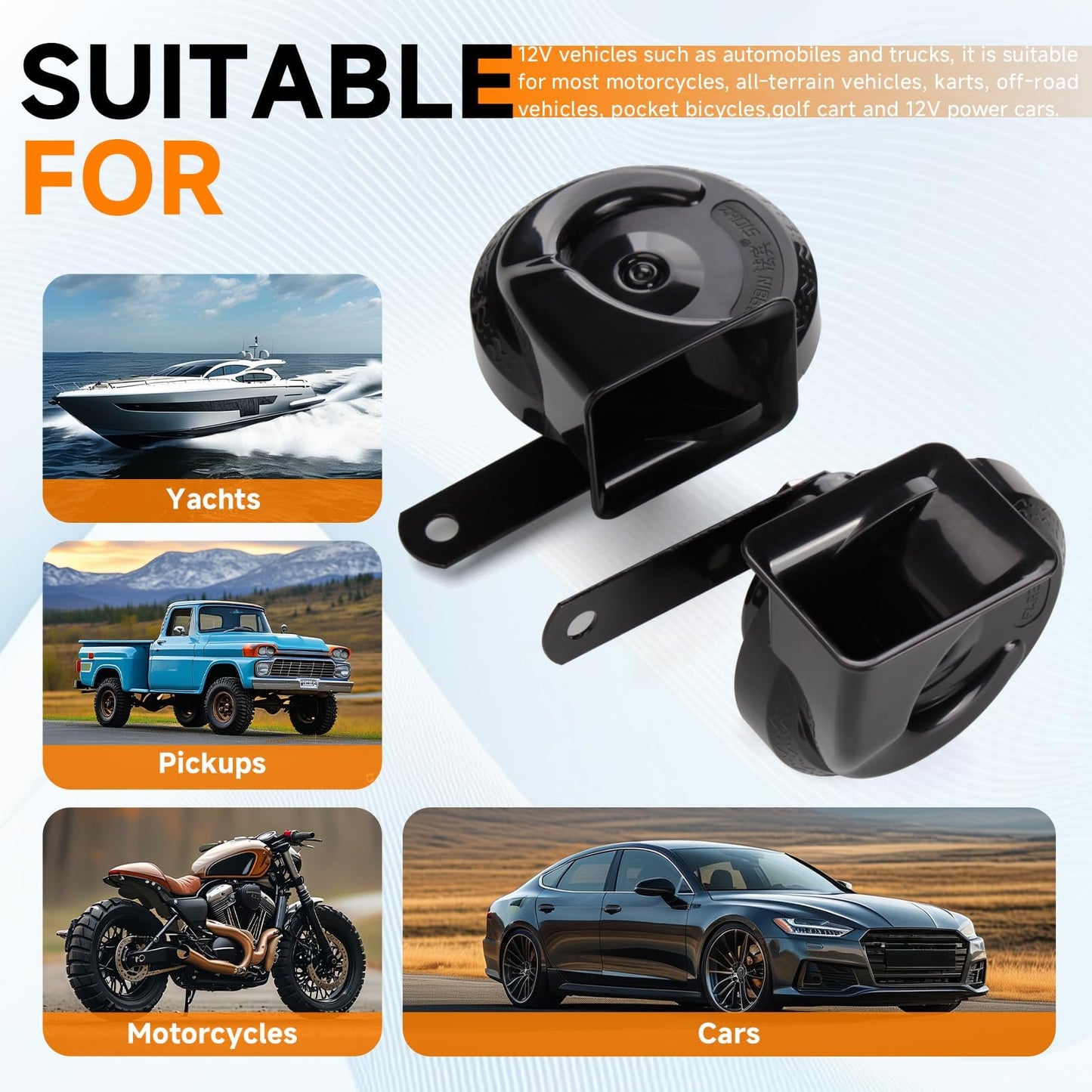 FARBIN Train Horn for Truck 12V Car Horns Loud Waterproof Electric Snail Horn kit with Wiring Harness Button, for Any 12V Vehicl