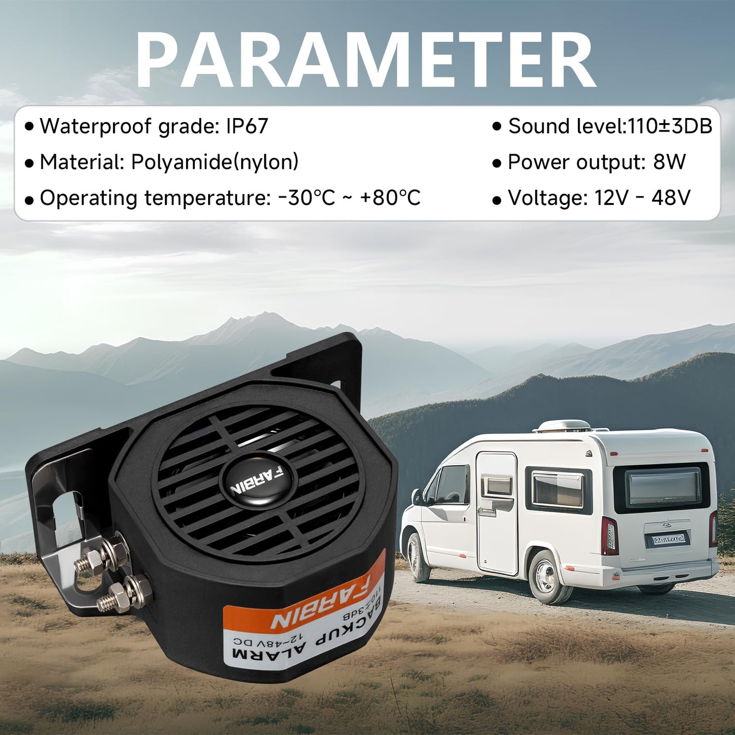 FARBIN Truck Back up Alarm 6Pcs 110dB 12V-48V DC Car Reverse Alarm Horn Heavy-Duty Backup Warning Reversing Warning Alarms Waterproof Back Up Beeper (HT)