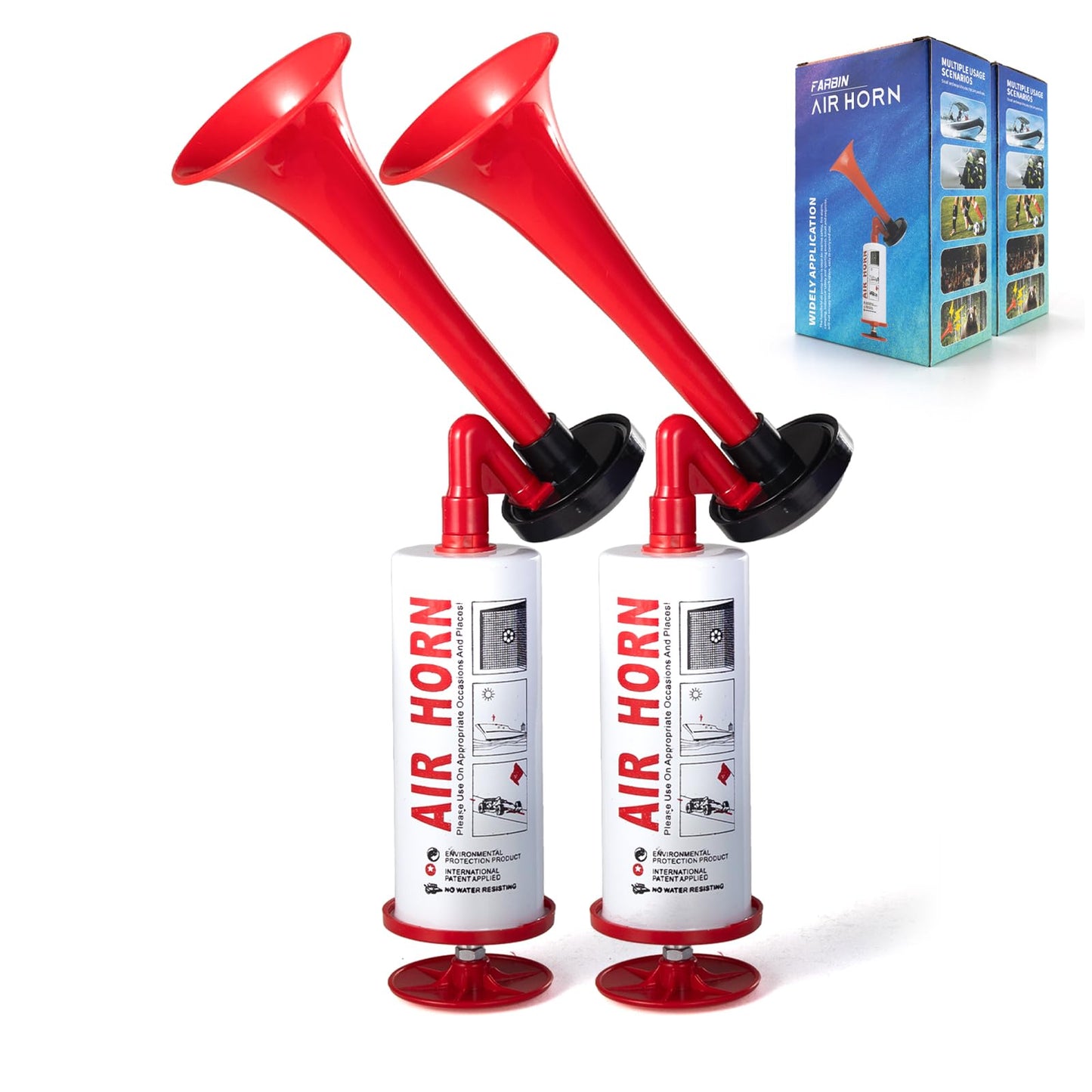 FARBIN Air Horn Air Pump with Ball Pump Kit, Loud Handheld Signal Boat Horn, Personal Safety Horn Alarm, for Boating, Sports Events,Parties, Birthdays, Games, Camping, Graduation, Animals (Red Kit)