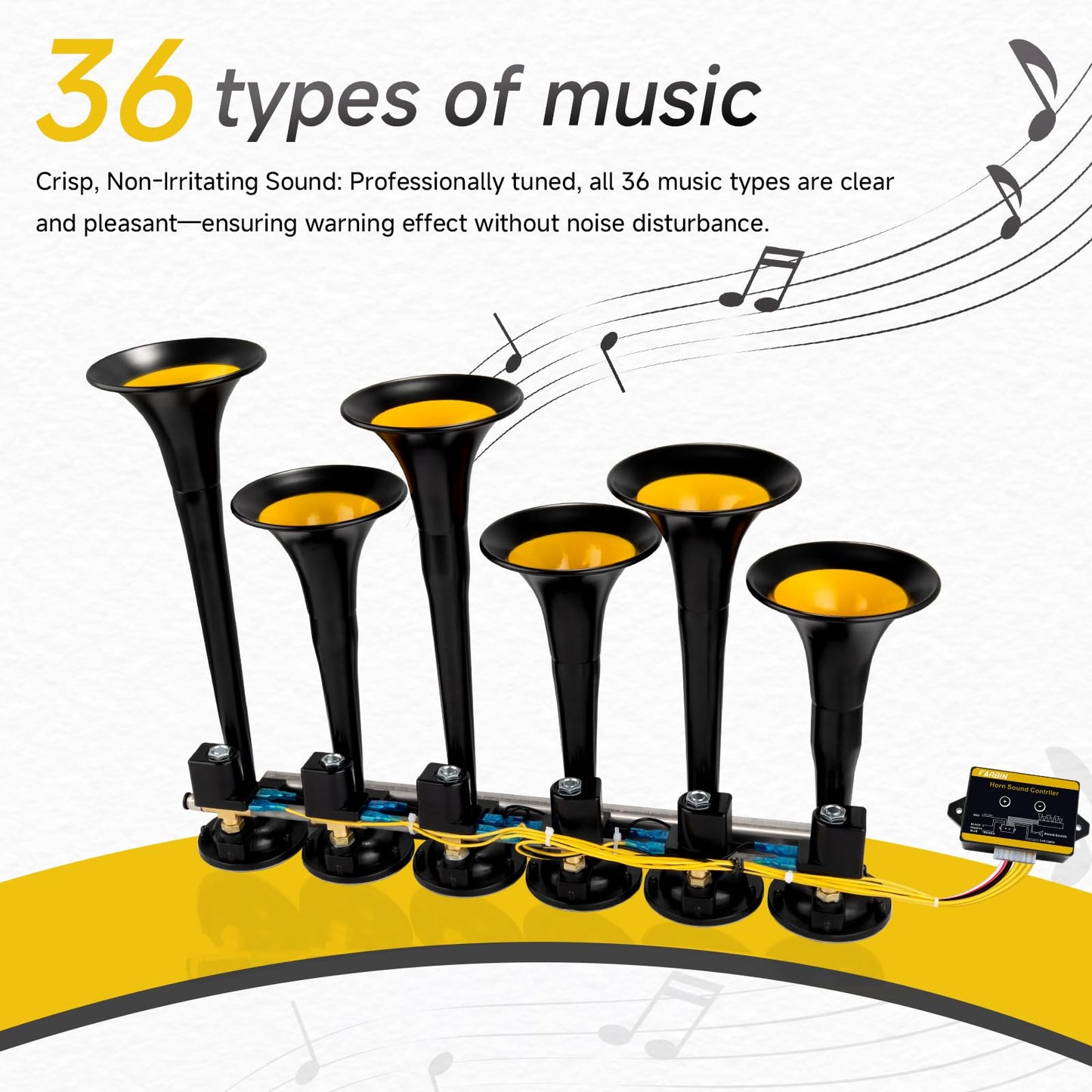 FARBIN Musical Air Horn 36 Melodies 12/24 Volt, Music Horn 178dB, Switchable 36 Songs with Controller for Bus, Truck, Train and Heavy Duty Vehicles