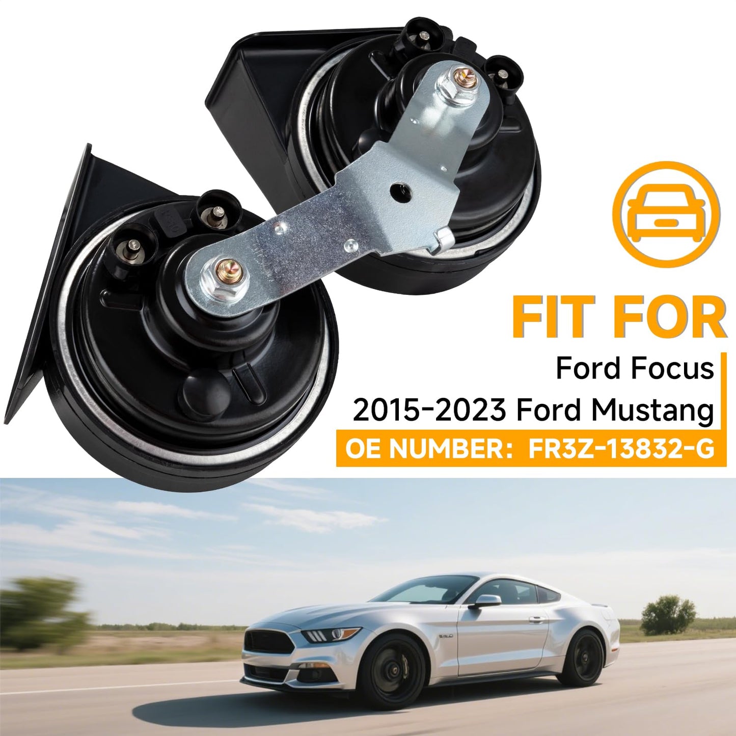 FARBIN Car Horn Fit for 2015-2023 Ford Mustang, Ford Focus Electric Horn Assembly FR3Z-13832-G (for Ford Mustang 2015-2023)