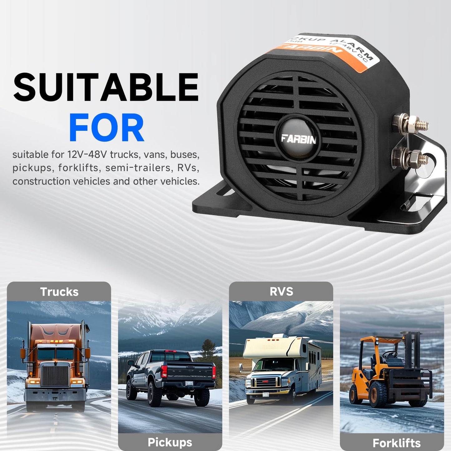 FARBIN Truck Back up Alarm 6Pcs 110dB 12V-48V DC Car Reverse Alarm Horn Heavy-Duty Backup Warning Reversing Warning Alarms Waterproof Back Up Beeper (HT)