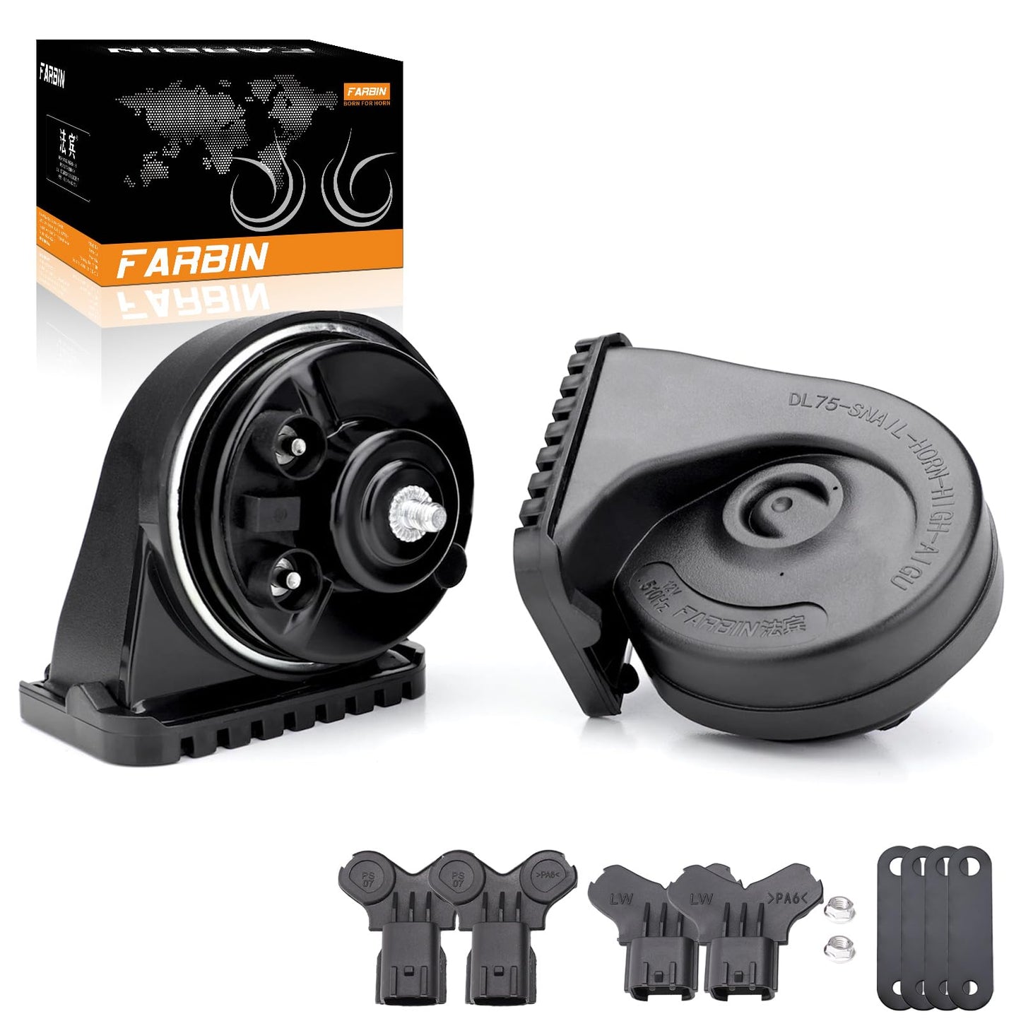 FARBIN Special conversion plug 12V Waterproof Auto Horn Loud High Low Tone Electric Snail Horns For Benz/Ford/BWM/Audi/Toyota/Hyundai/Honda/Chevrolet