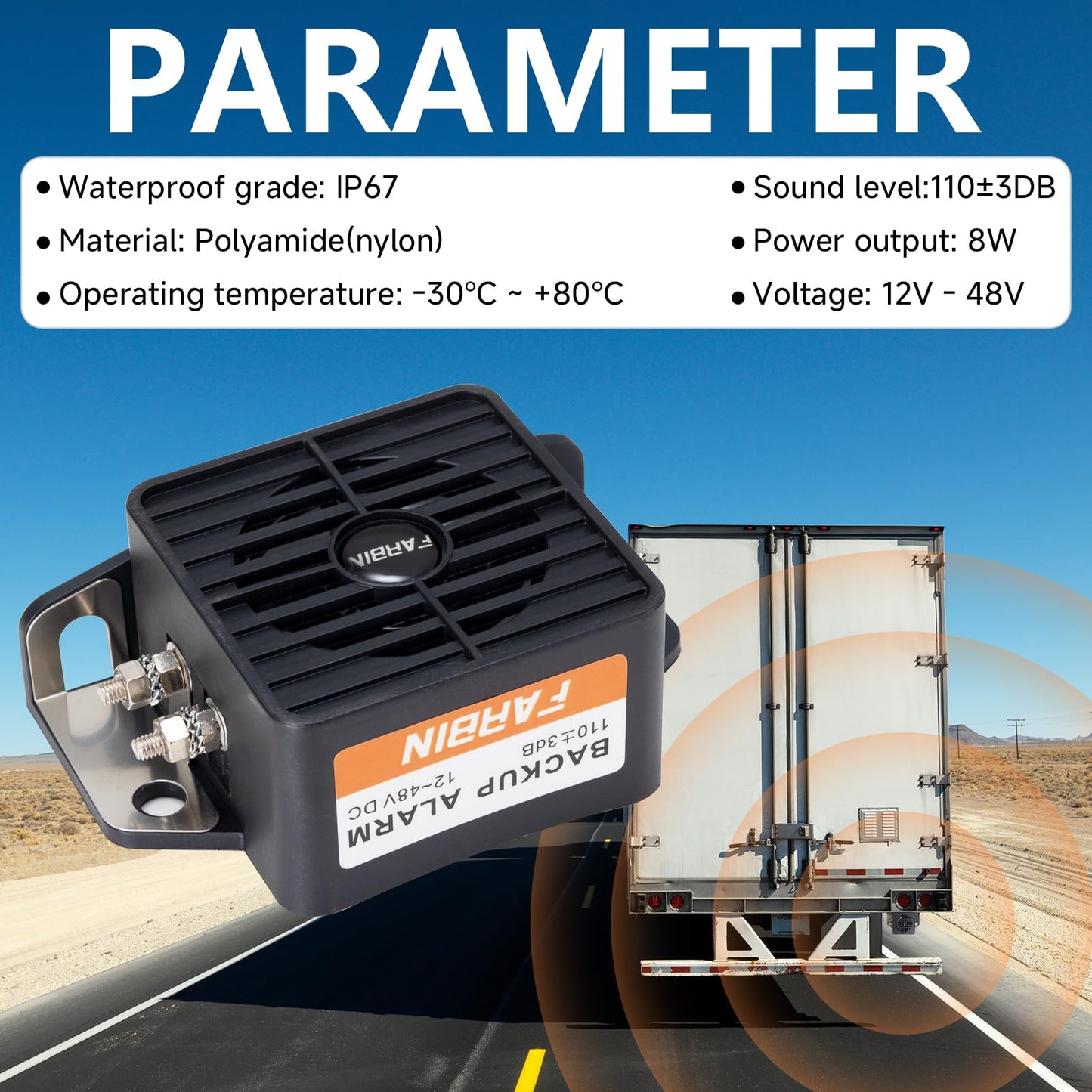 FARBIN Truck Back up Alarm 105dB 12V-48V Car Reverse Alarm Horn with BIBI Buzzer Warning, Waterproof Industrial Heavy-Duty Backup Warning Back Up Beeper