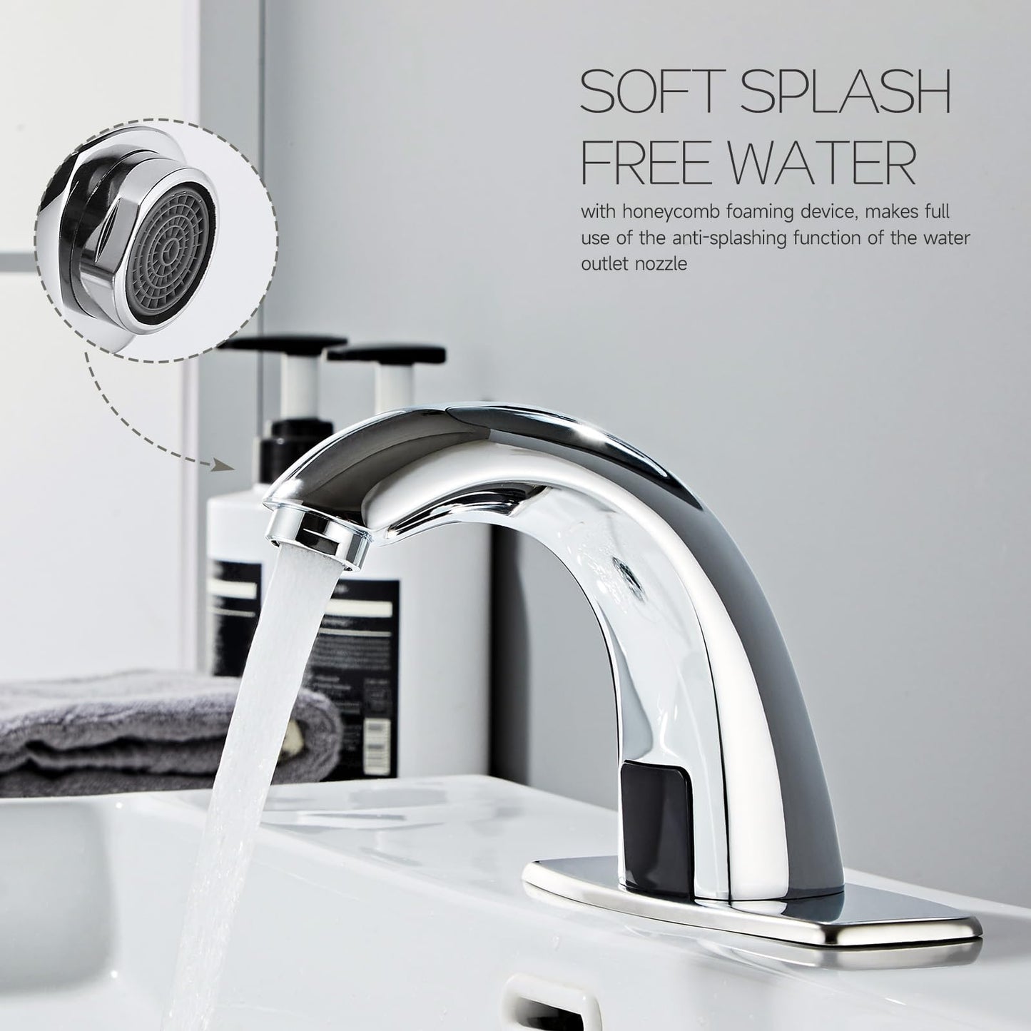 Touchless Bathroom Sink Faucet Automatic Motion Sensor Hands Free Faucet with Hole Cover Plate and Temperature Mixer,Commercial Solid Brass Faucet,AC/DC Powered,1 Hole or 3 Hole (Chrome)