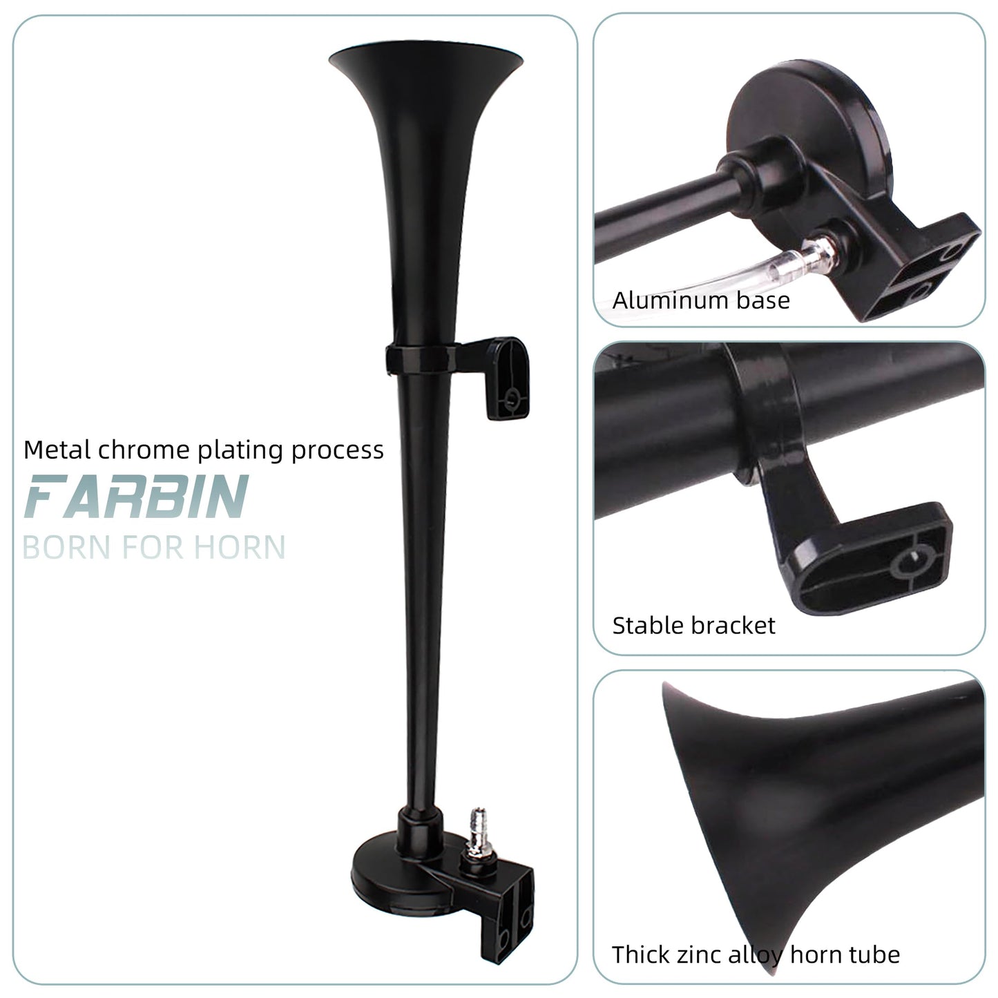 FARBIN Train Horn for Truck 12V 150 db Air Horn for Car Super Loud 18" Single Trumpet Truck Horn with Compressor and Wire Harness