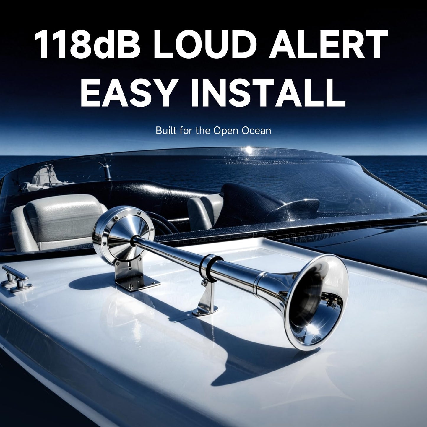 FARBIN 12V Marine Horn, Single Trumpet Stainless Steel Horn, Waterproof Electric Horns for Ships Boats Sailboats Yachts Trucks SUV RV Touring Car etc. (single stainless steel short pipe, 12V)