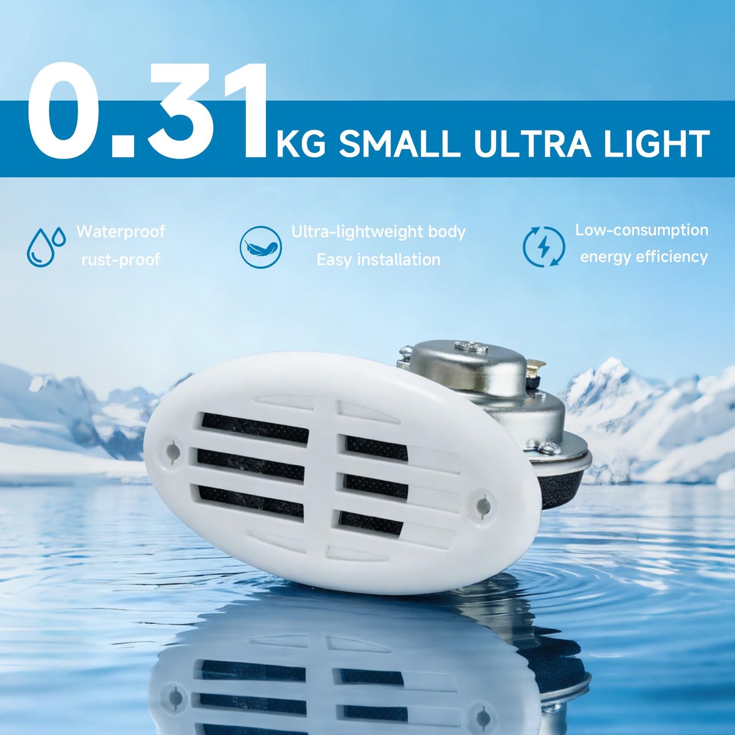 FARBIN Stainless Steel Boat Horn, 12V Marine Horn, Drop‑in Hidden Horn Waterproof for Ship Yacht (White Grille)